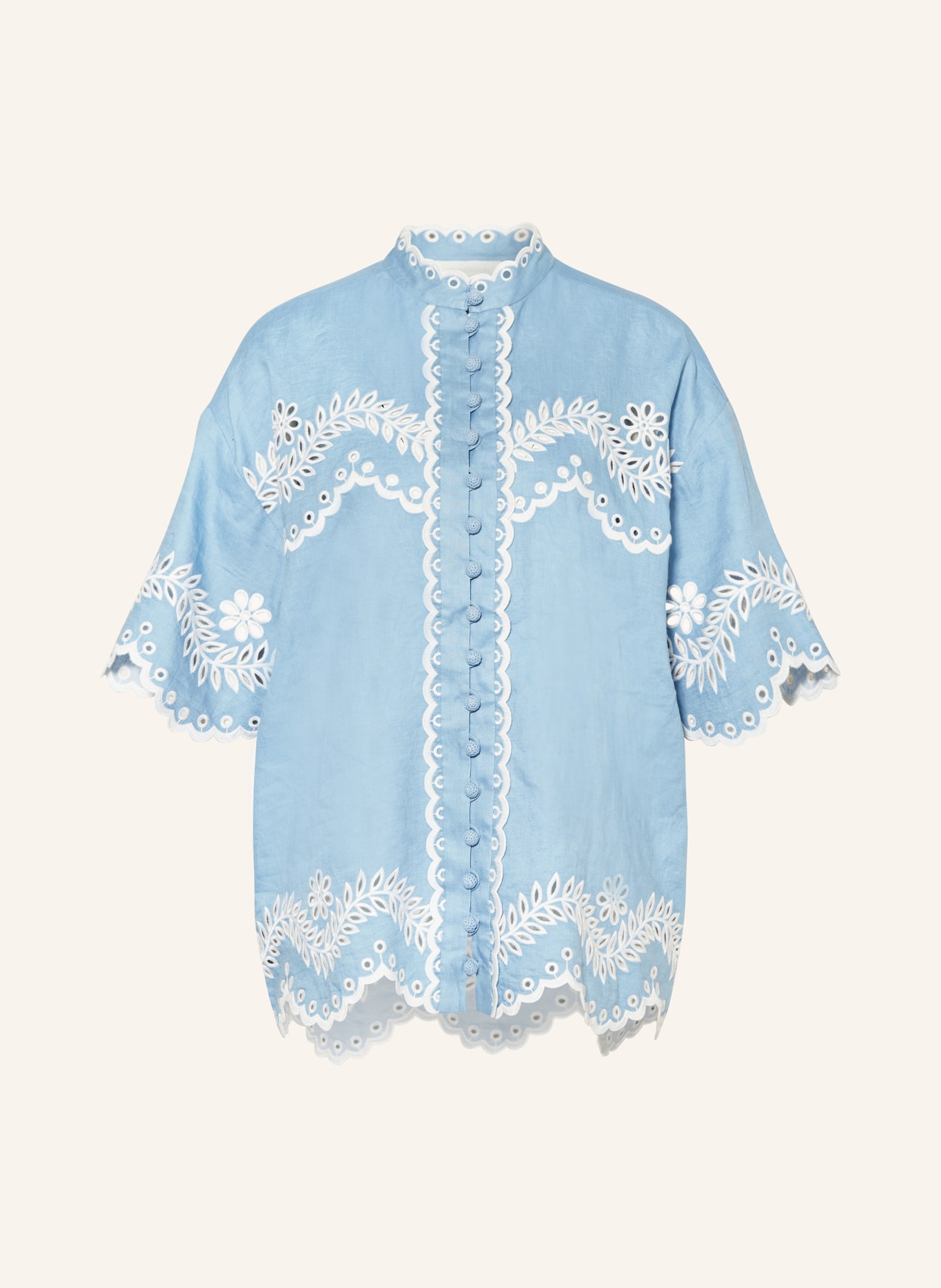 ZIMMERMANN Linen blouse JUNIE with broderie anglaise, Color: BLUE/ WHITE (Image 1)
