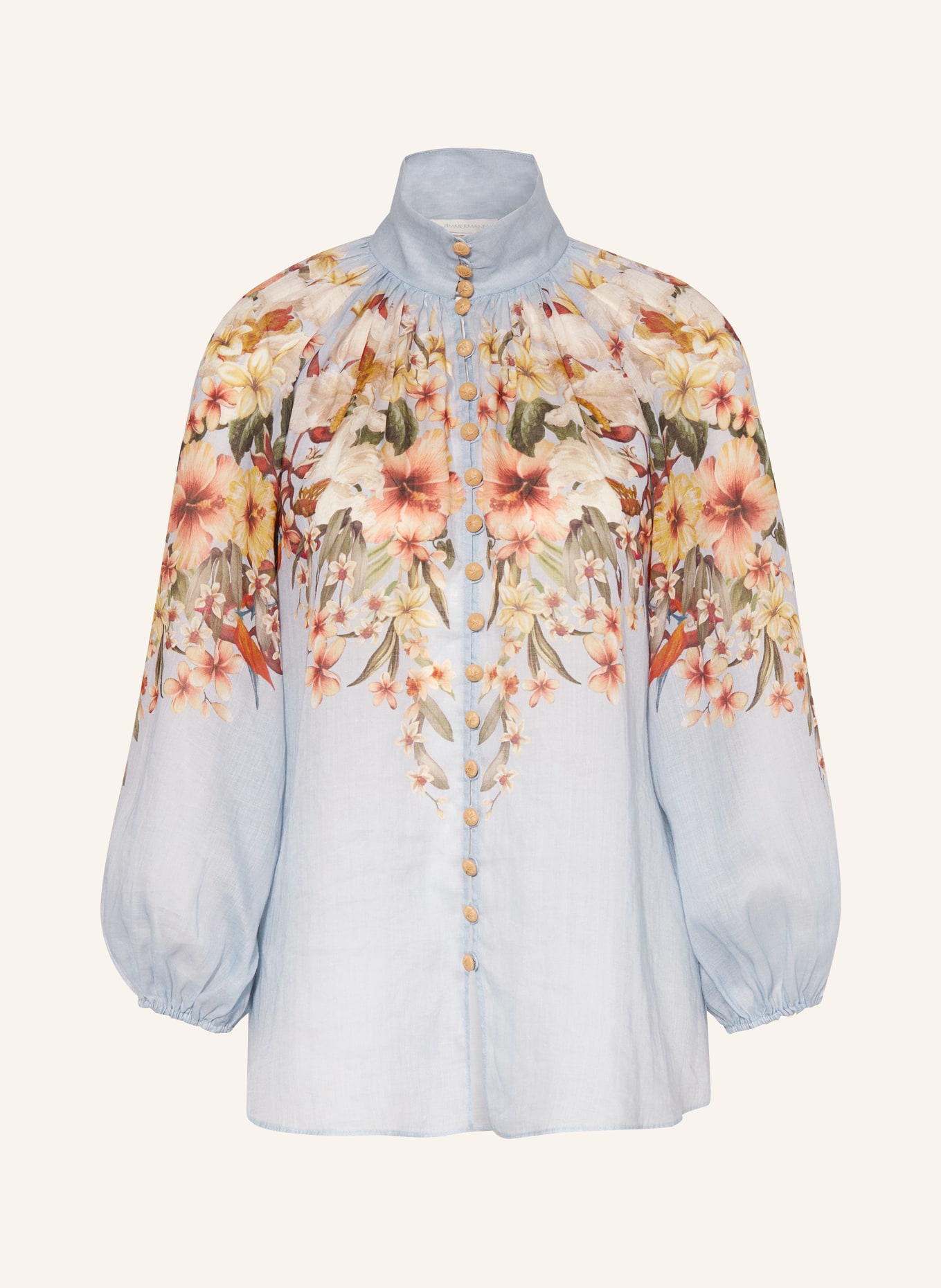 ZIMMERMANN Bluse LEXI BILLOW mit 3/4-Arm, Farbe: HELLBLAU/ DUNKELORANGE/ GRÜN (Bild 1)