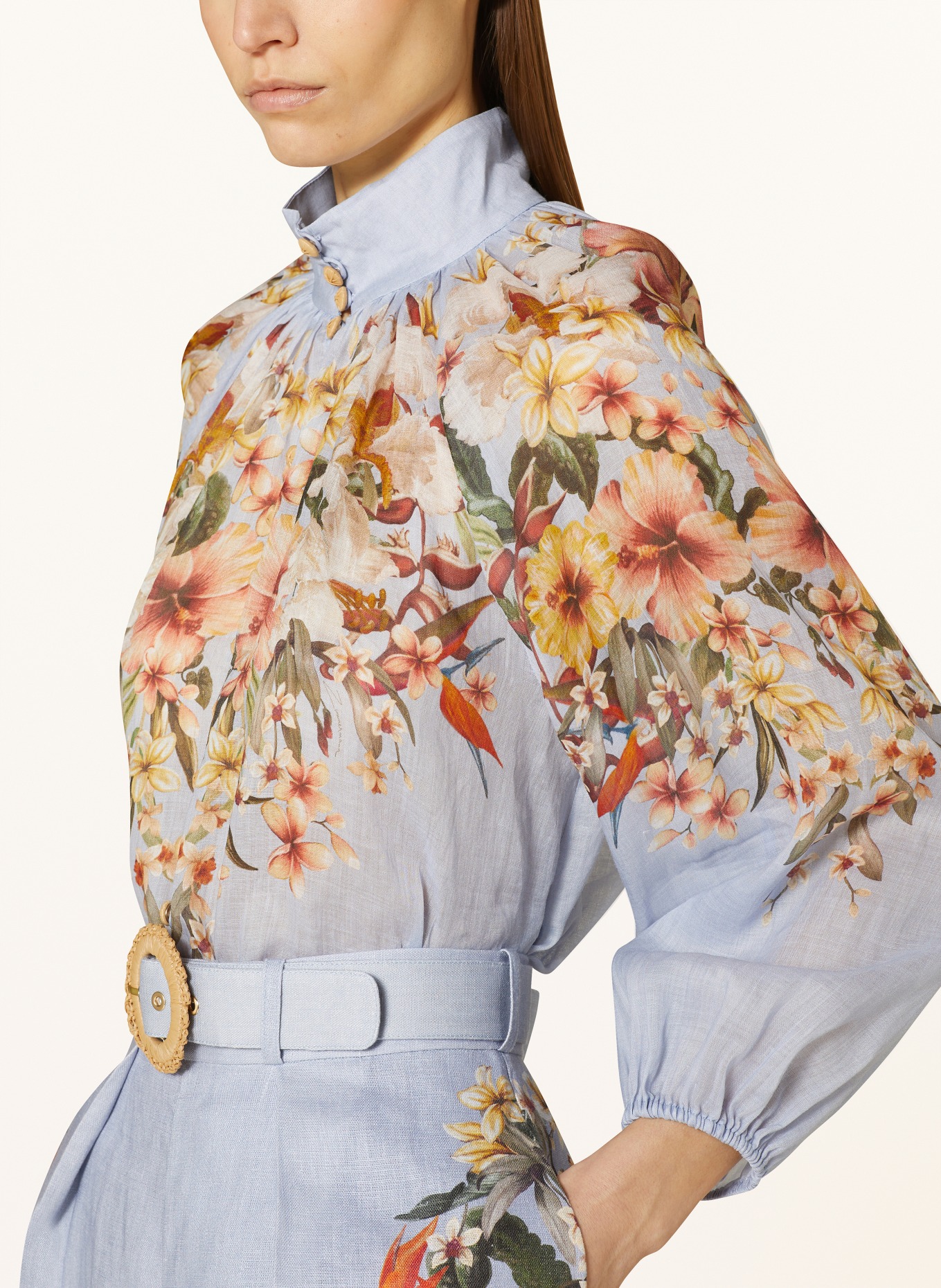 ZIMMERMANN Bluse LEXI BILLOW mit 3/4-Arm, Farbe: HELLBLAU/ DUNKELORANGE/ GRÜN (Bild 4)