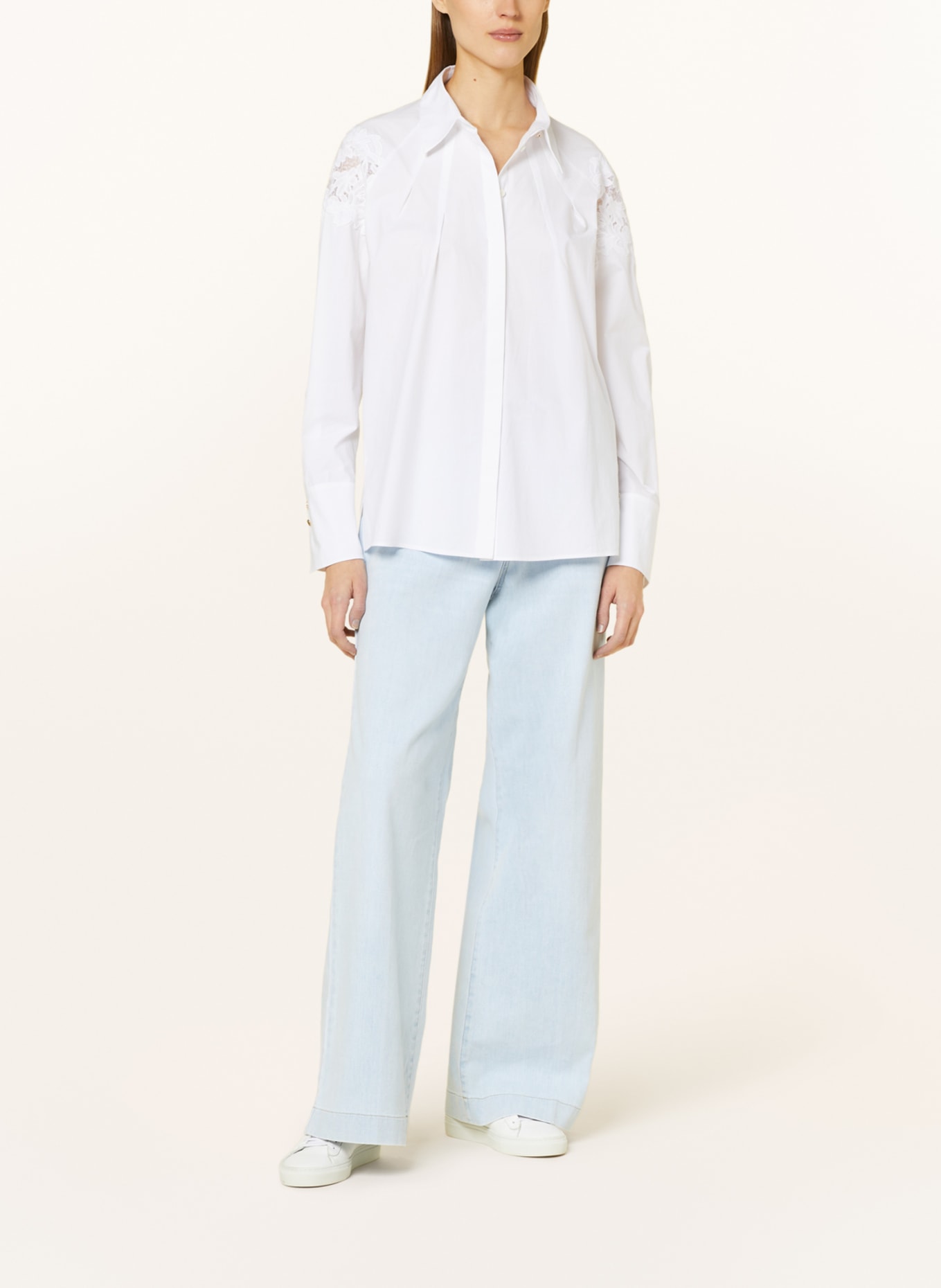 MARC CAIN Košilová halenka s krajkou, Barva: 100 WHITE (Obrázek 2)