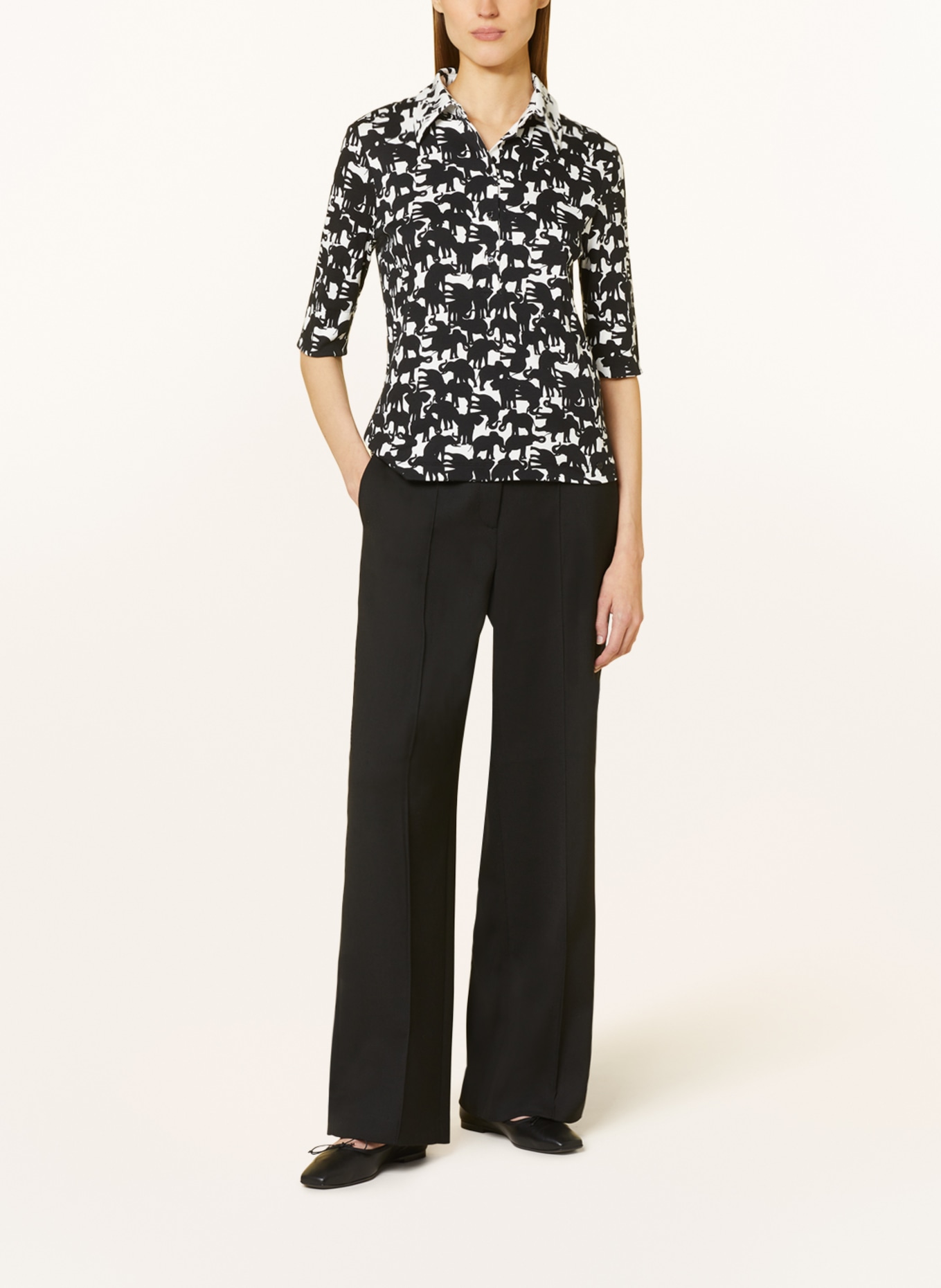 MARC CAIN Shirt blouse with ruffles, Color: 910 black and white (Image 2)