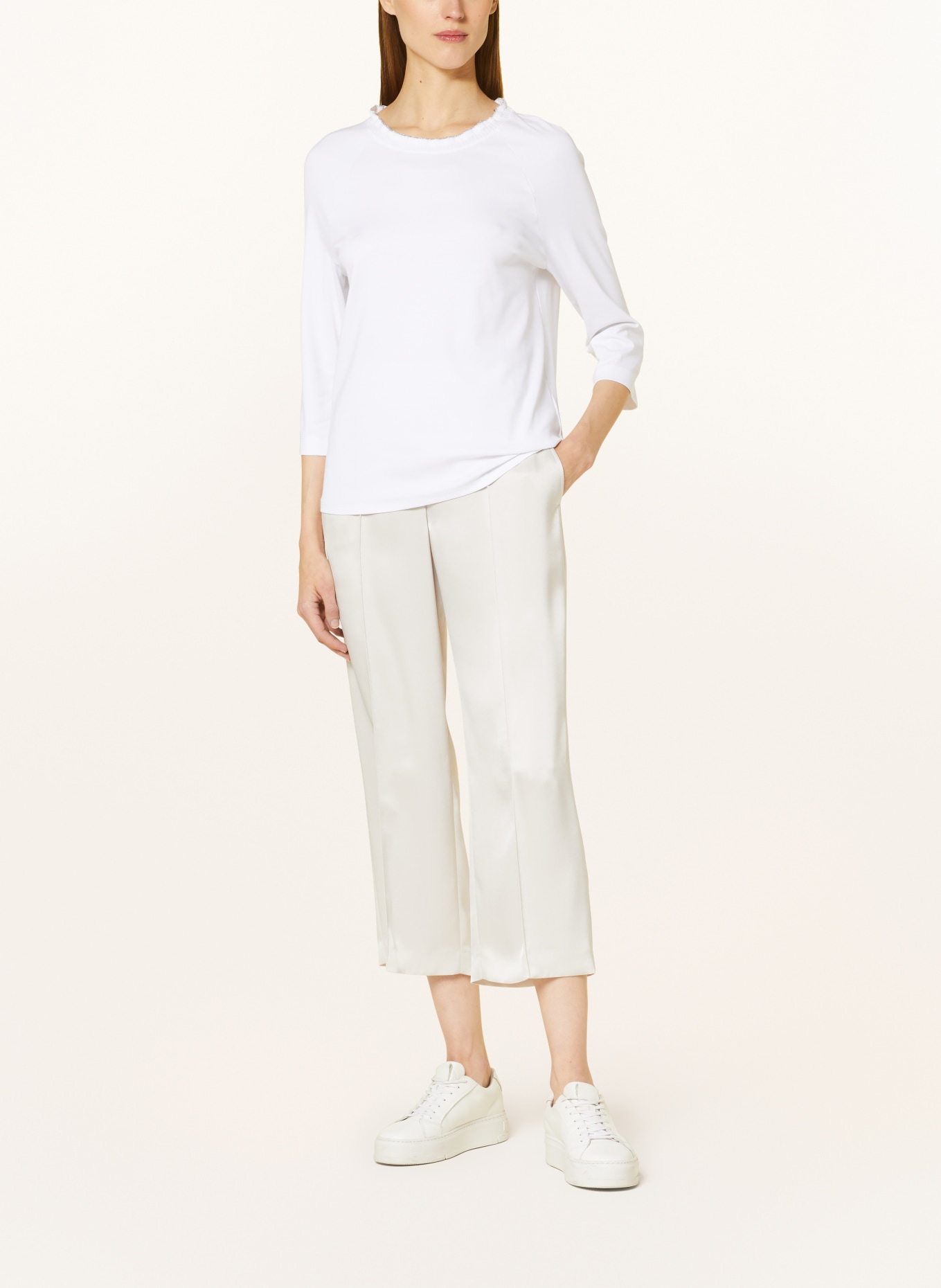 MARC CAIN Shirt with 3/4 sleeves and glitter thread, Color: 100 WHITE (Image 2)