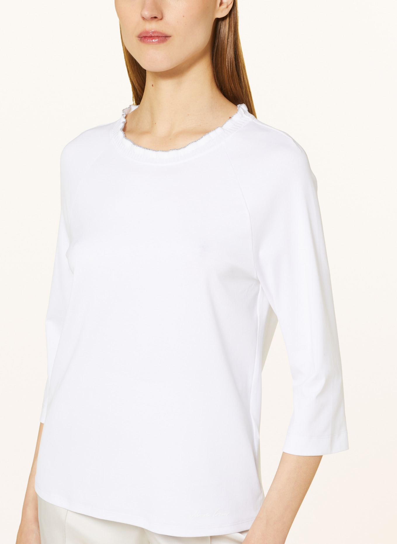 MARC CAIN Shirt with 3/4 sleeves and glitter thread, Color: 100 WHITE (Image 4)
