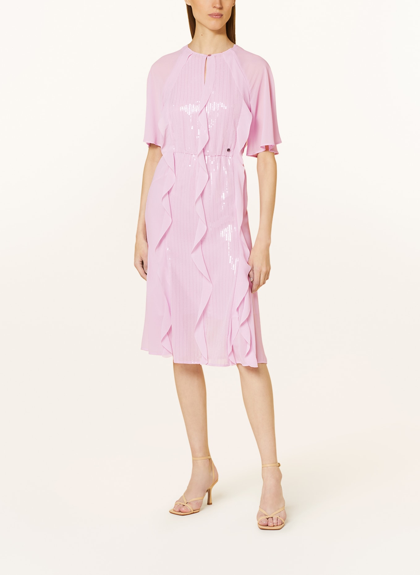 MARC CAIN Sukienka z cekinami i wolantami, Kolor: 709 pink lavender (Obrazek 2)