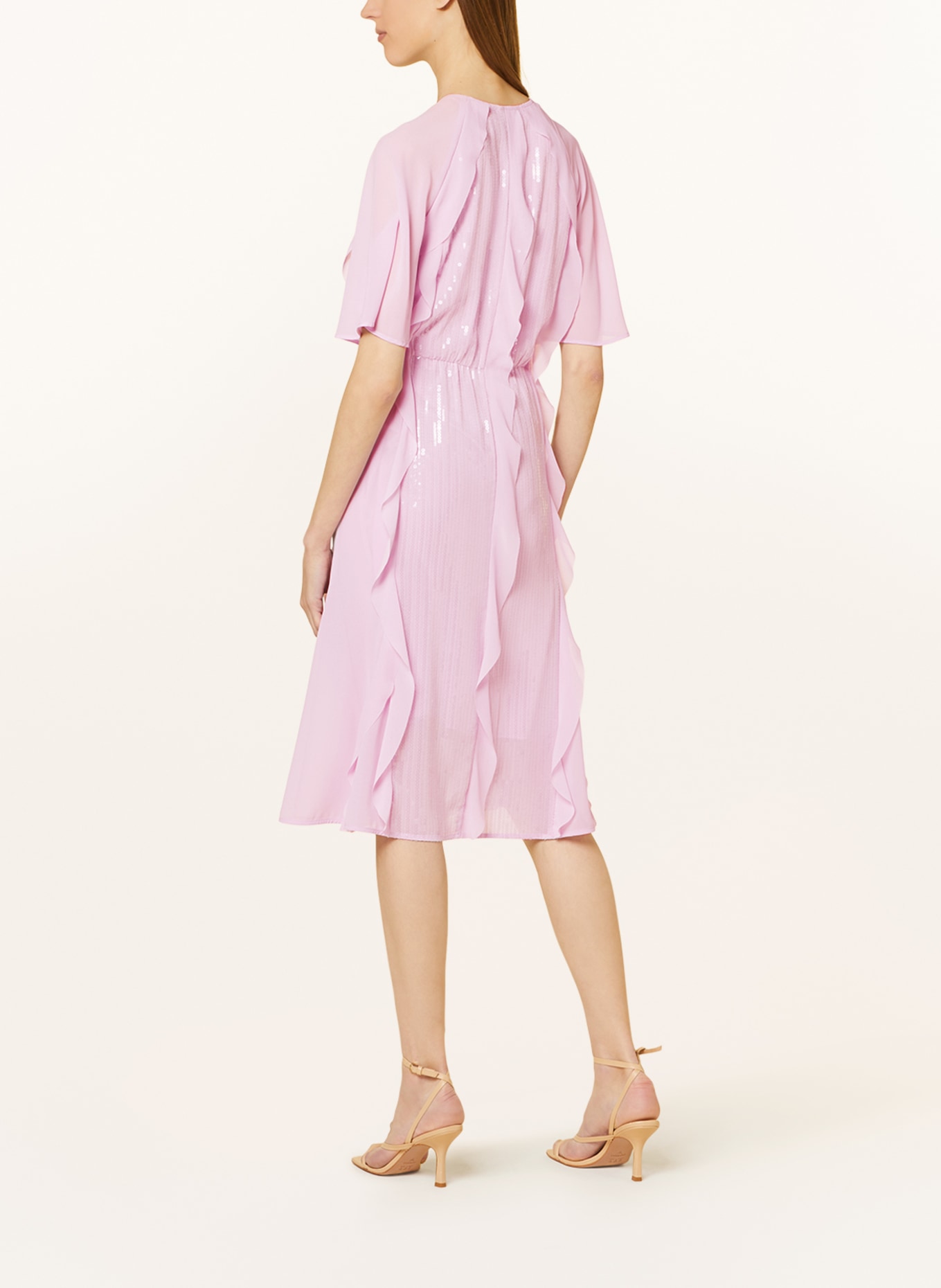 MARC CAIN Sukienka z cekinami i wolantami, Kolor: 709 pink lavender (Obrazek 3)
