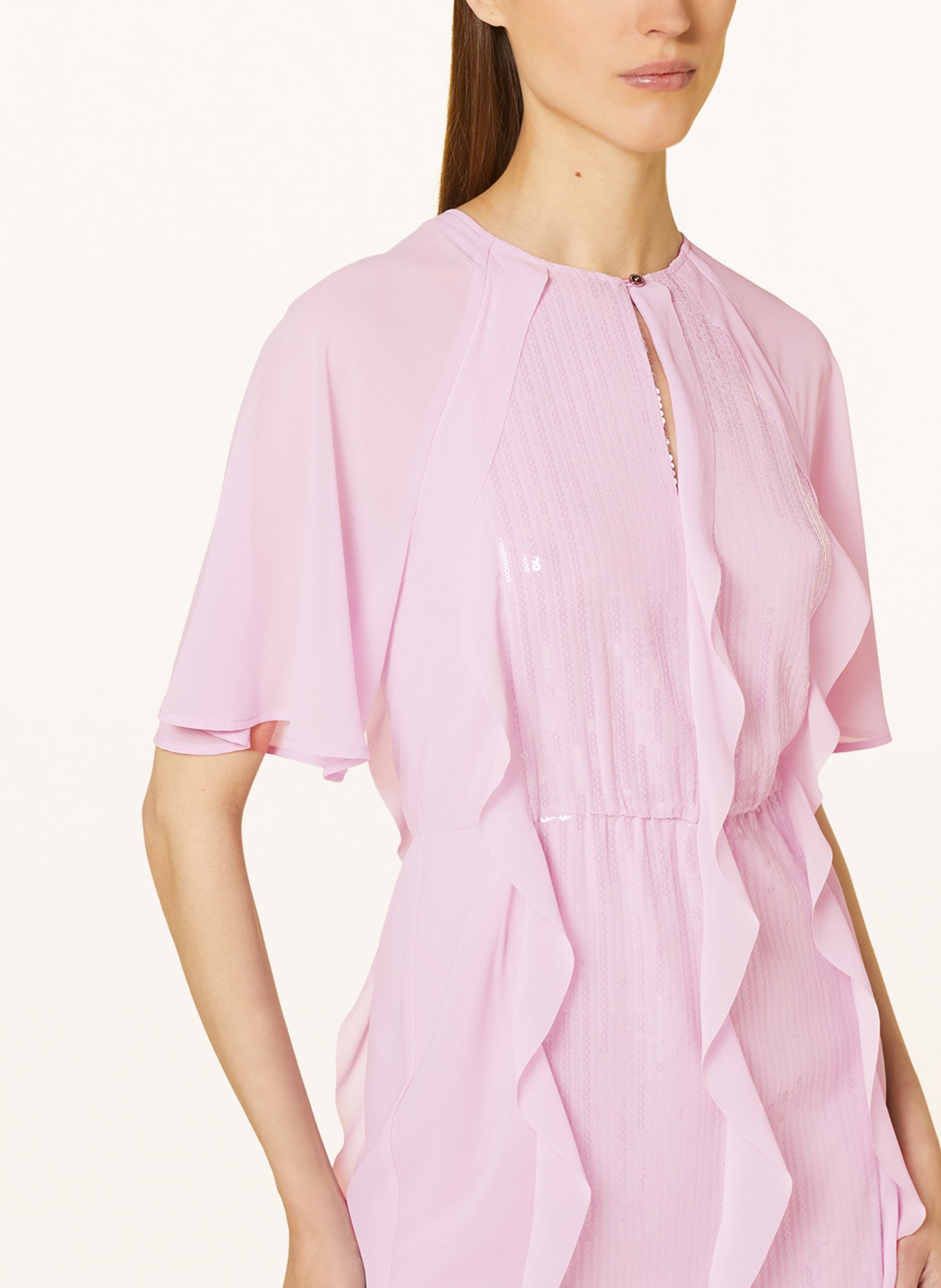 MARC CAIN Sukienka z cekinami i wolantami, Kolor: 709 pink lavender (Obrazek 4)