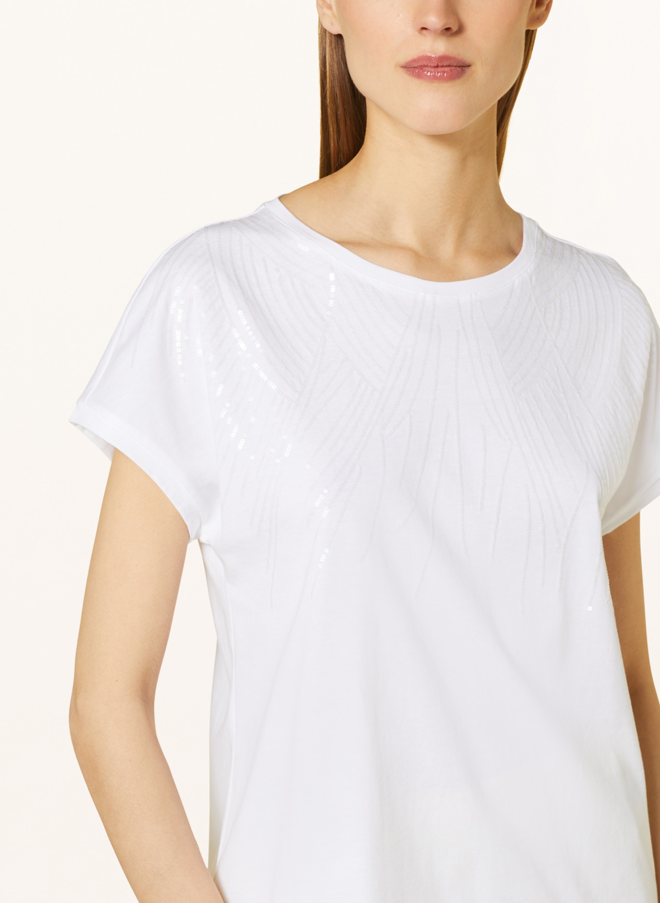 MARC CAIN T-shirt z cekinami, Kolor: 100 WHITE (Obrazek 4)