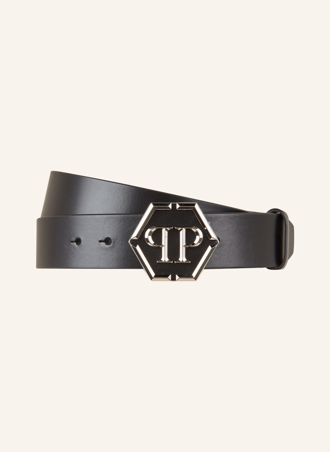 PHILIPP PLEIN Leather belt HEXAGON, Color: BLACK (Image 1)