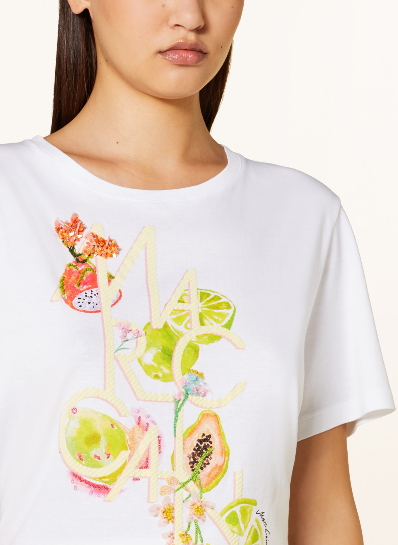 MARC CAIN T-shirt with sequins and decorative beads, Color: 100 WHITE (Image 4)