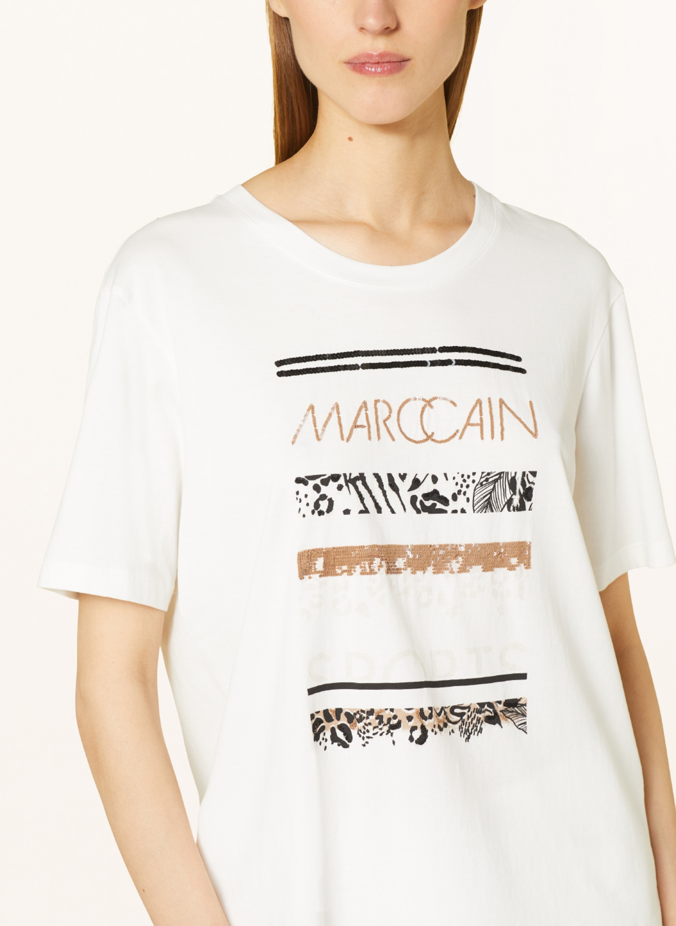 MARC CAIN T-shirt z cekinami, Kolor: 110 off (Obrazek 4)