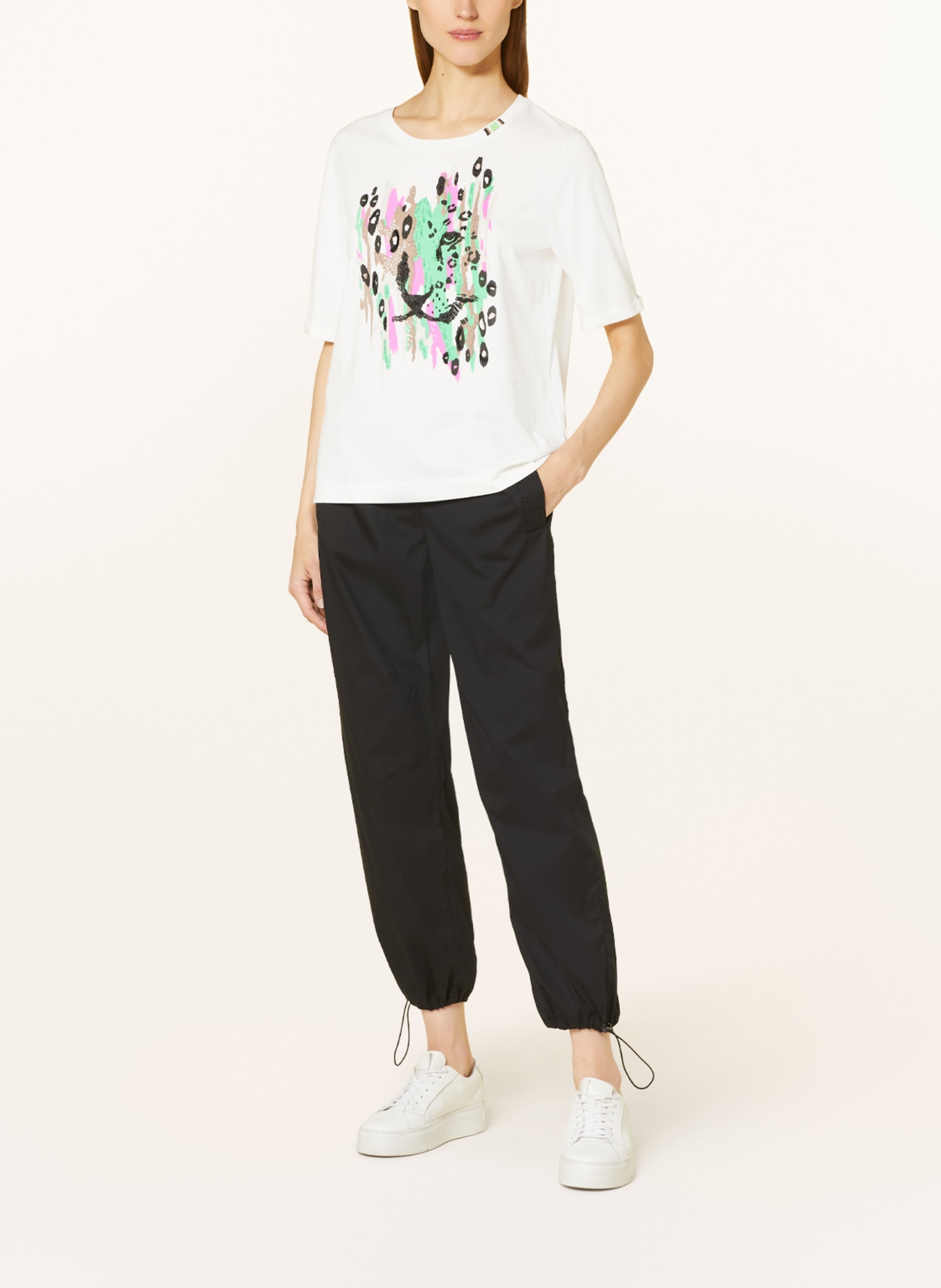 MARC CAIN T-shirt with sequins and decorative gems, Color: 110 off (Image 2)