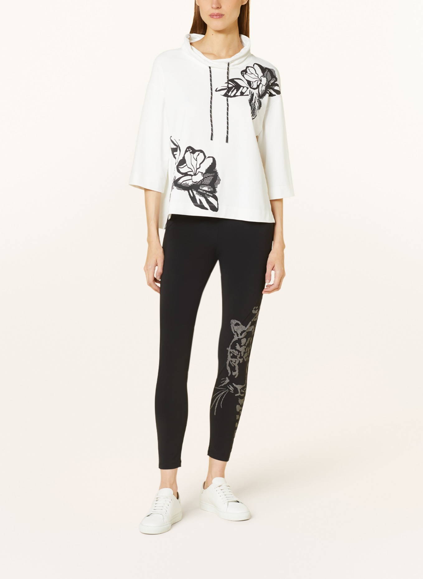 MARC CAIN Sweatshirt with 3/4 sleeves, Color: 190 white and black (Image 2)