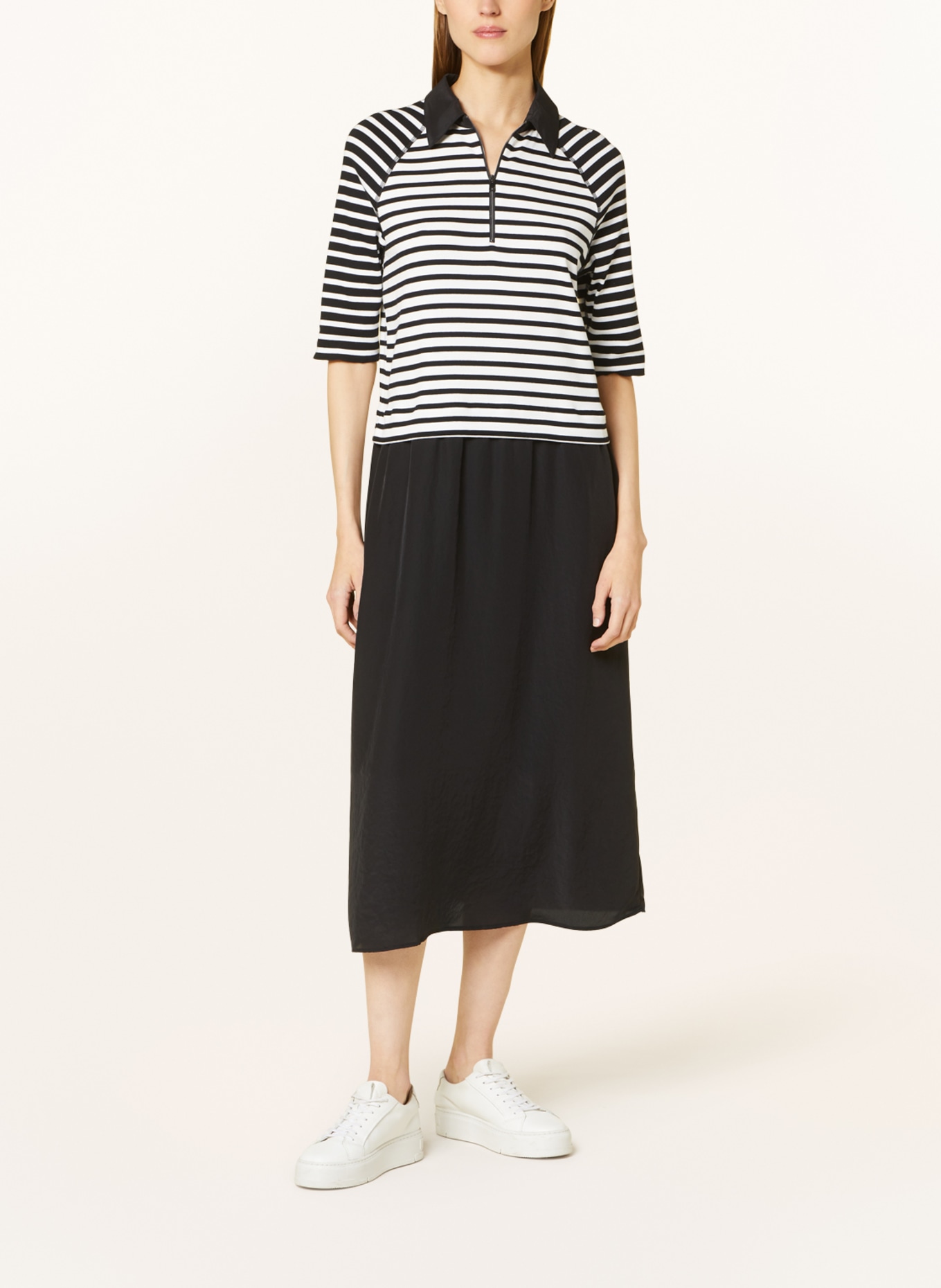 MARC CAIN Jersey polo dress in mixed materials, Color: 910 black and white (Image 2)