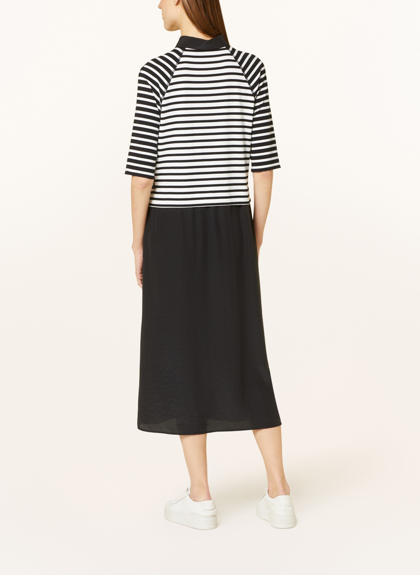 MARC CAIN Jersey polo dress in mixed materials, Color: 910 black and white (Image 3)