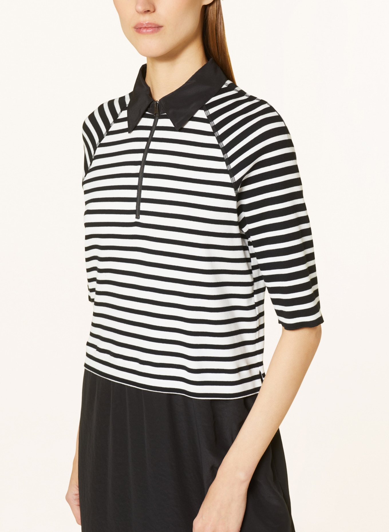 MARC CAIN Jersey polo dress in mixed materials, Color: 910 black and white (Image 4)