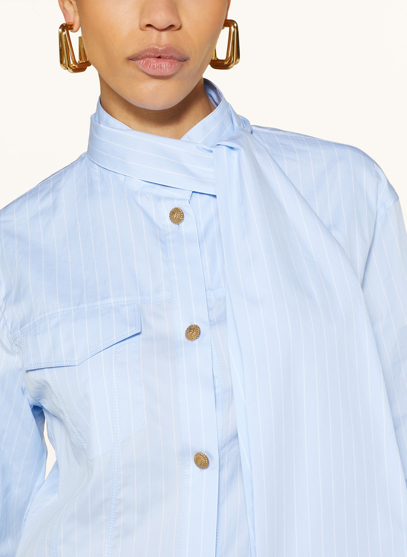 BALMAIN Bluzka z wiązaniem pod szyją, Kolor: JASNONIEBIESKI/ BIAŁY (Obrazek 4)