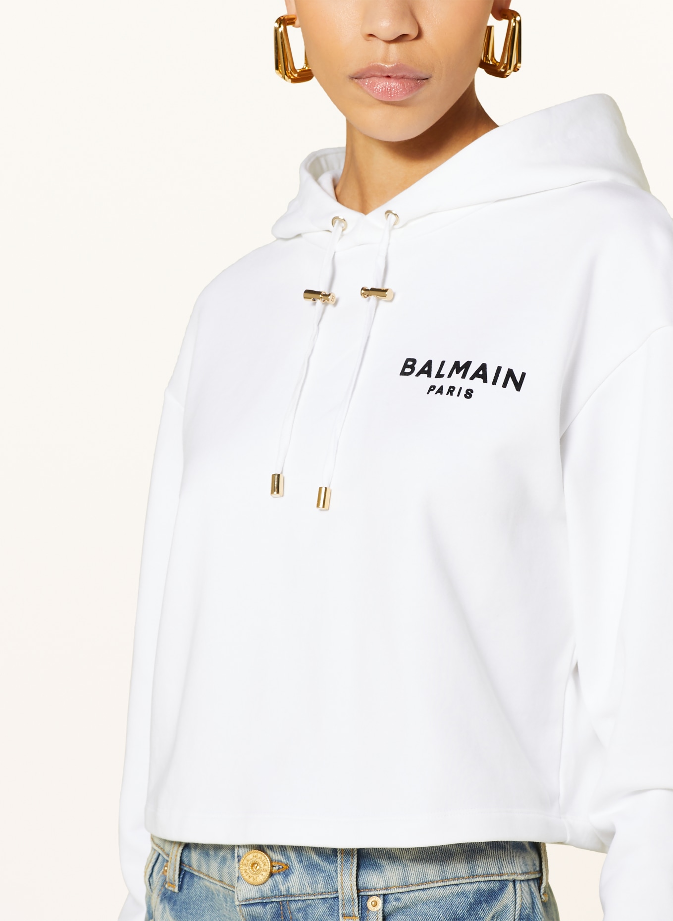 BALMAIN Cropped hoodie, Color: WHITE/ BLACK (Image 5)