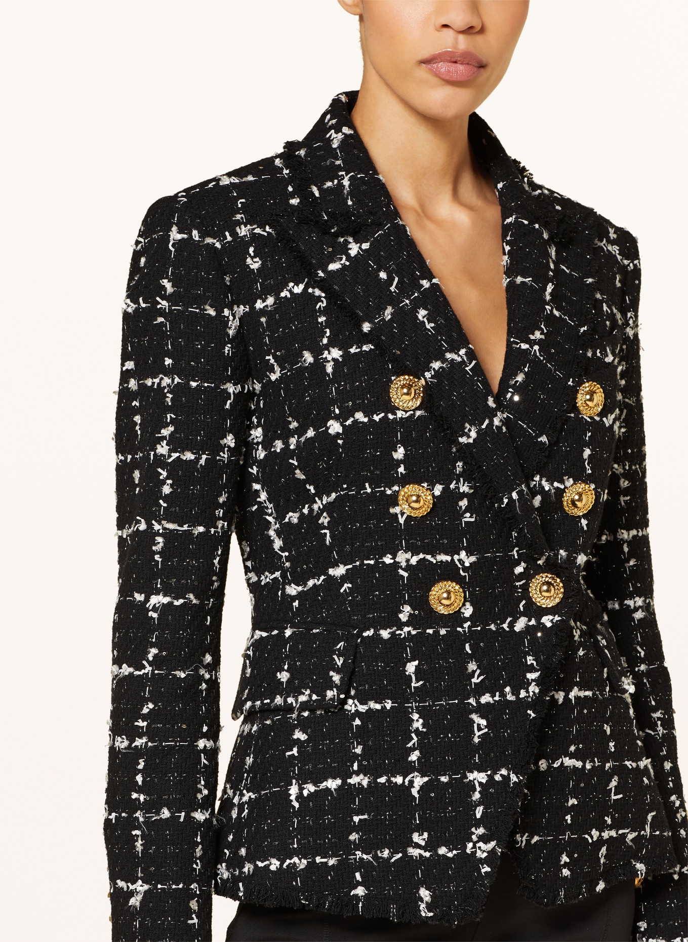 BALMAIN Tweed blazer with glitter thread, Color: BLACK/ WHITE (Image 4)
