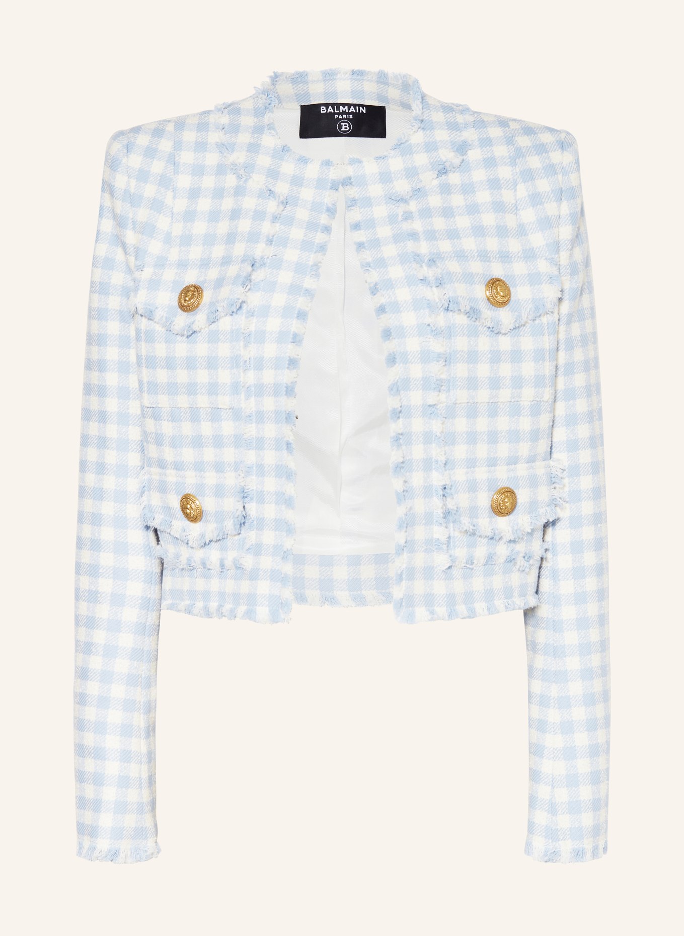 BALMAIN Tweed jacket, Color: WHITE/ LIGHT BLUE (Image 1)