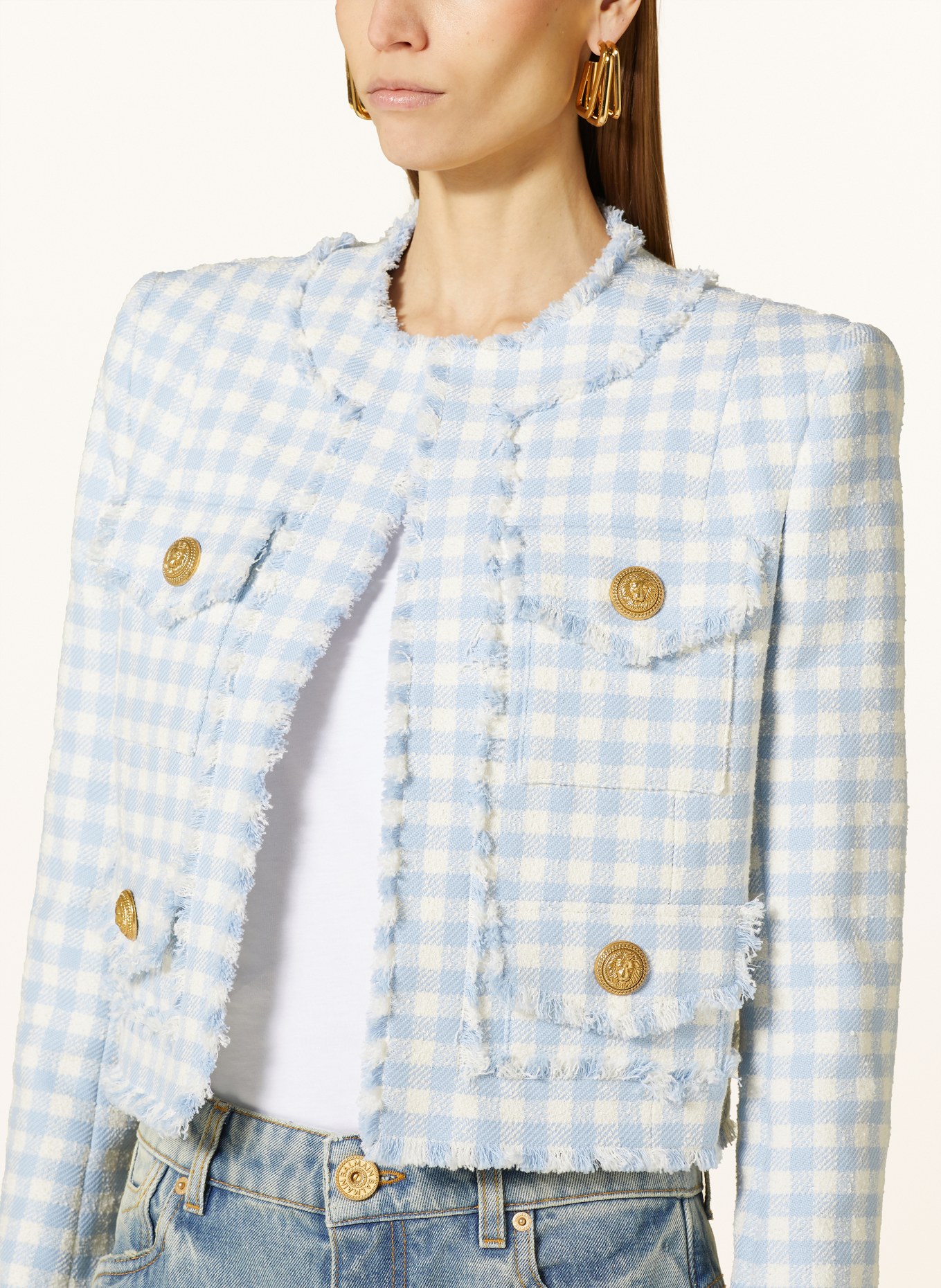 BALMAIN Tweed jacket, Color: WHITE/ LIGHT BLUE (Image 4)