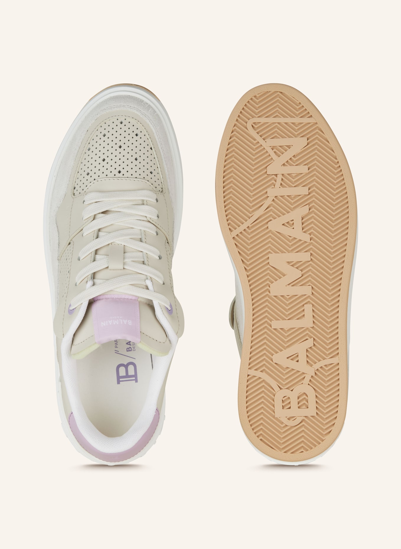 BALMAIN Sneakersy B-COURT, Kolor: KREMOWY/ JASNOFIOLETOWY (Obrazek 5)