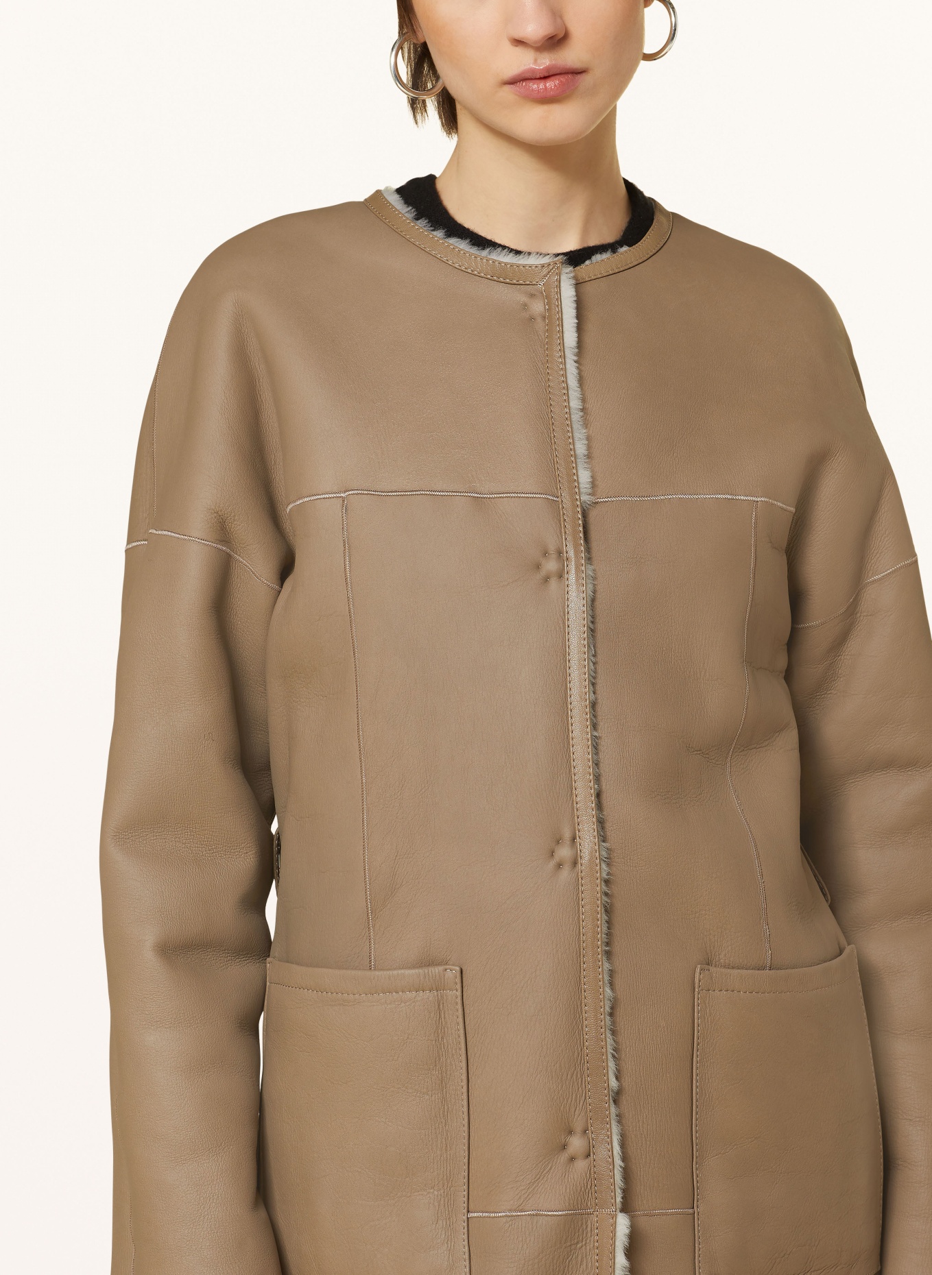 MRS & HUGS Reversible lambskin coat, Color: TAUPE (Image 6)