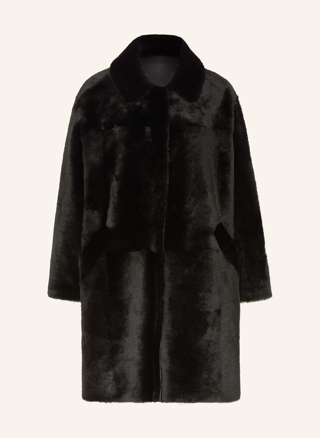 MRS & HUGS Oboustranný kabát z jehněčí kožešiny, Barva: ČERNÁ (Obrázek 1)