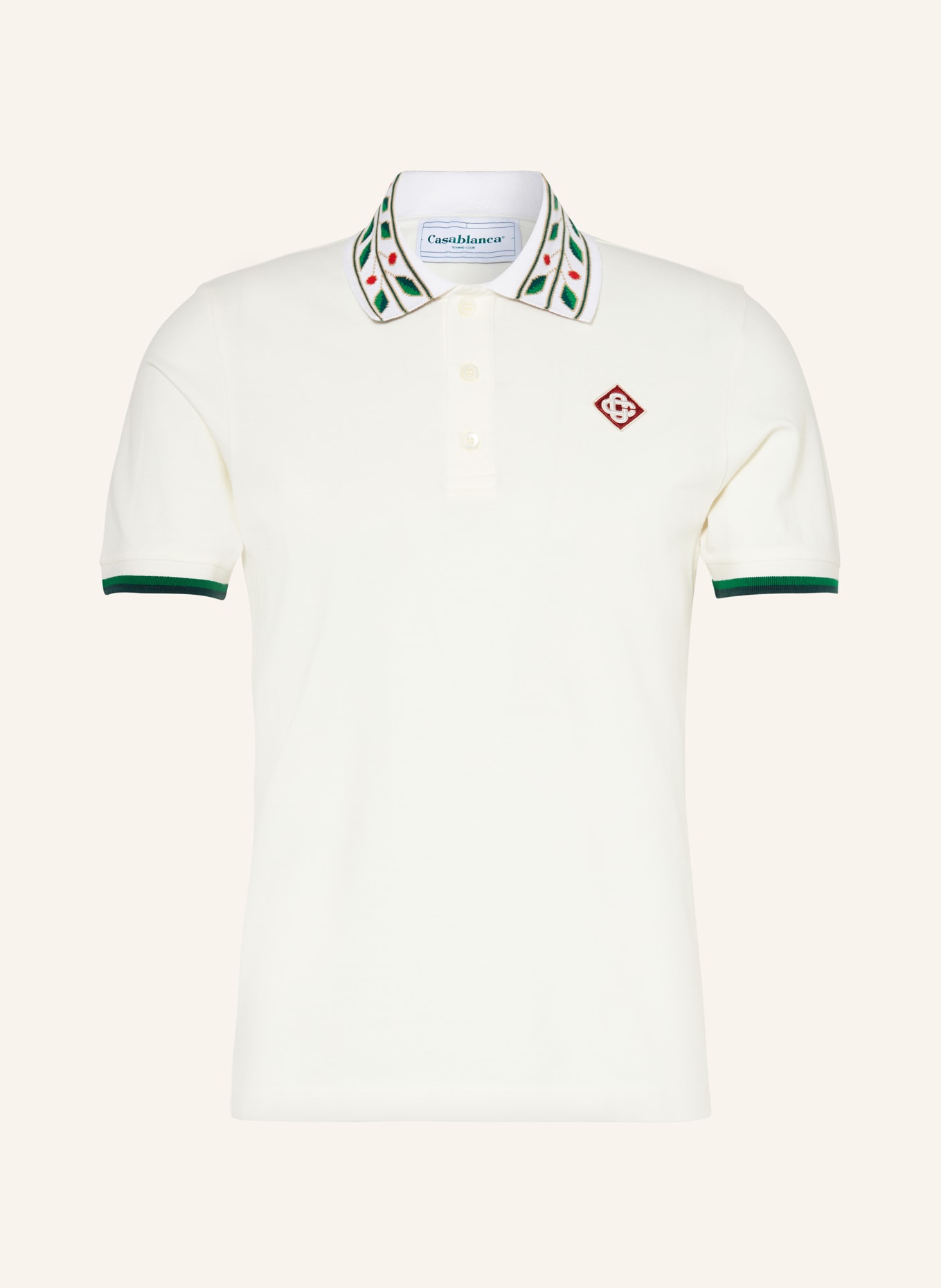 Casablanca Piqué-Poloshirt, Farbe: ECRU/ GRÜN/ ROT (Bild 1)
