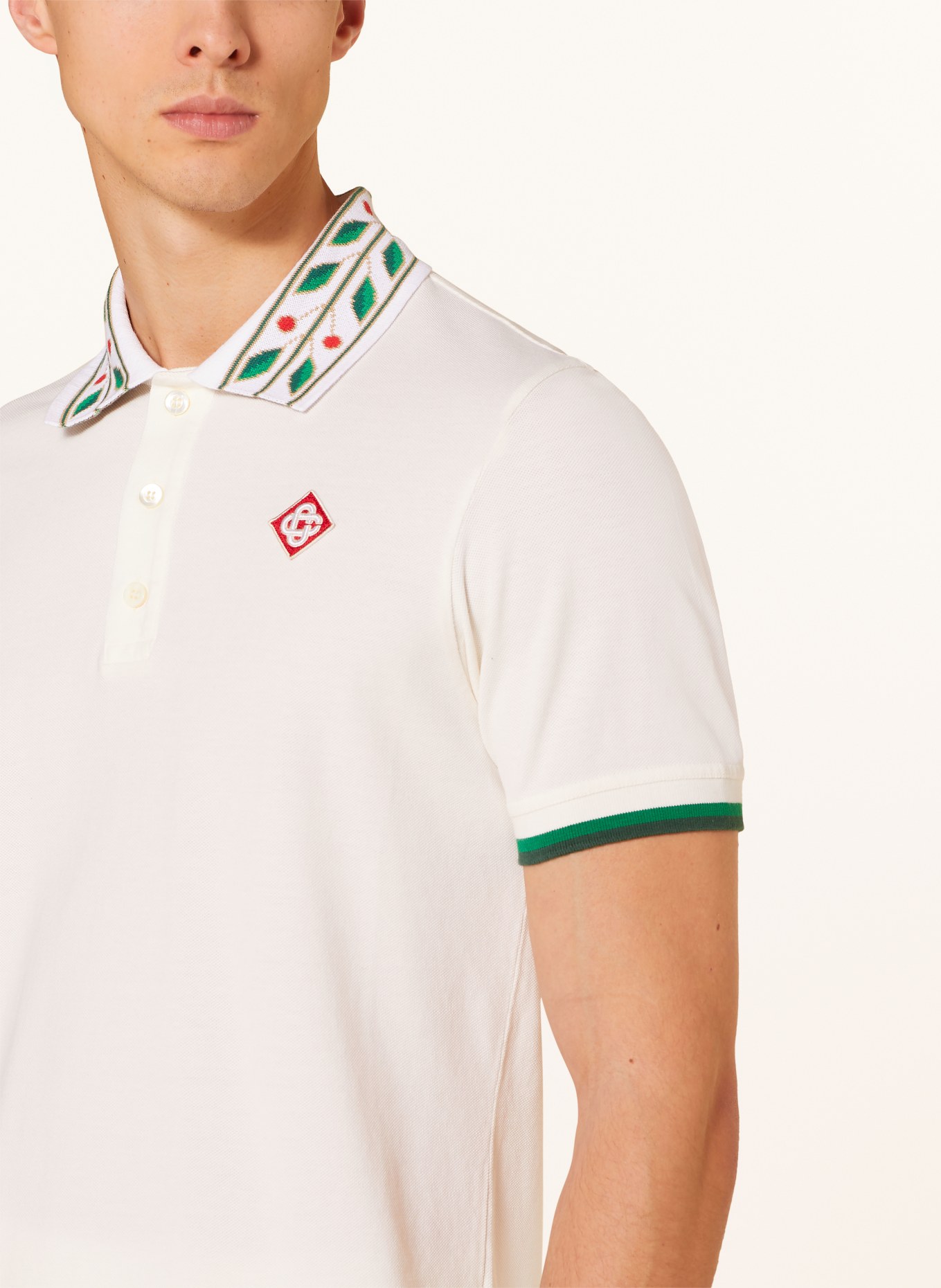 Casablanca Piqué polo shirt, Color: ECRU/ GREEN/ RED (Image 4)
