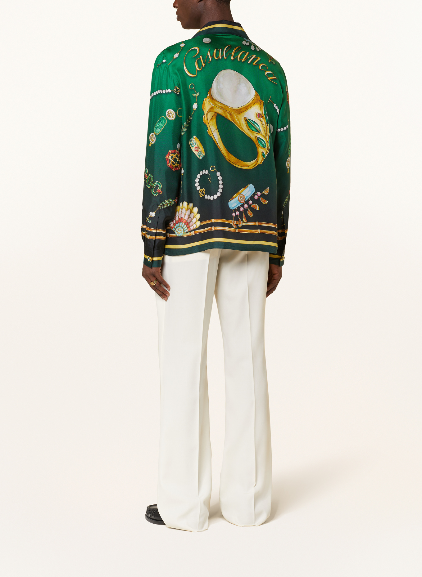 Casablanca Resort shirt comfort fit in silk, Color: GREEN/ YELLOW (Image 3)