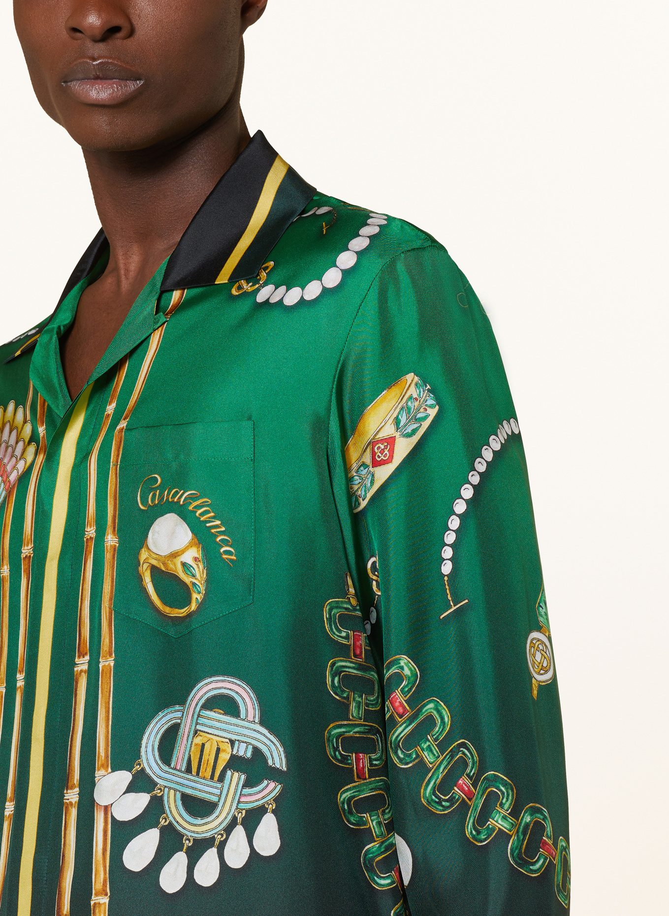 Casablanca Resort shirt comfort fit in silk, Color: GREEN/ YELLOW (Image 4)