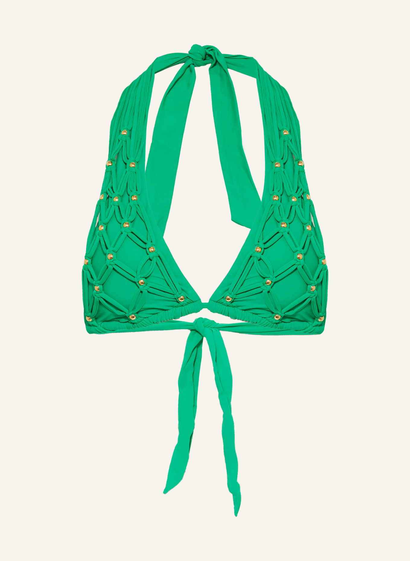 PQ Halter neck bikini top SEAWEED with decorative beads, Color: GREEN (Image 1)