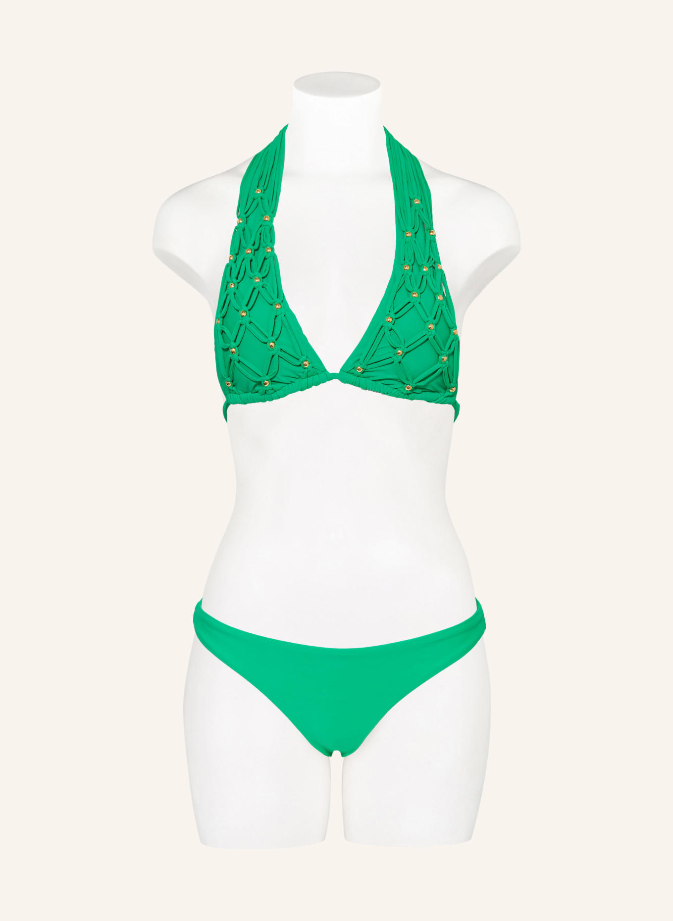 PQ Halter neck bikini top SEAWEED with decorative beads, Color: GREEN (Image 2)