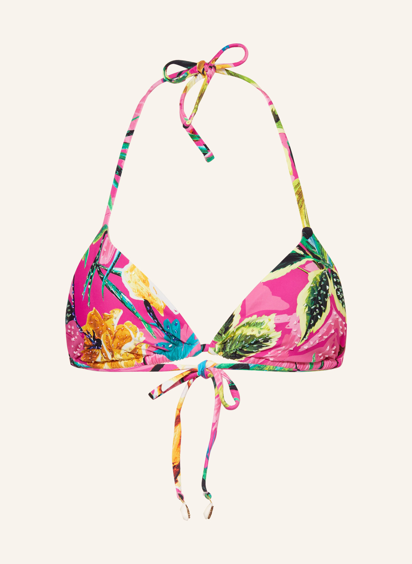 PQ Góra od bikini trójkątnego BAHAMA BEACH z ozdobnymi perełkami, Kolor: MOCNORÓŻOWY/ ZIELONY/ POMARAŃCZOWY (Obrazek 1)