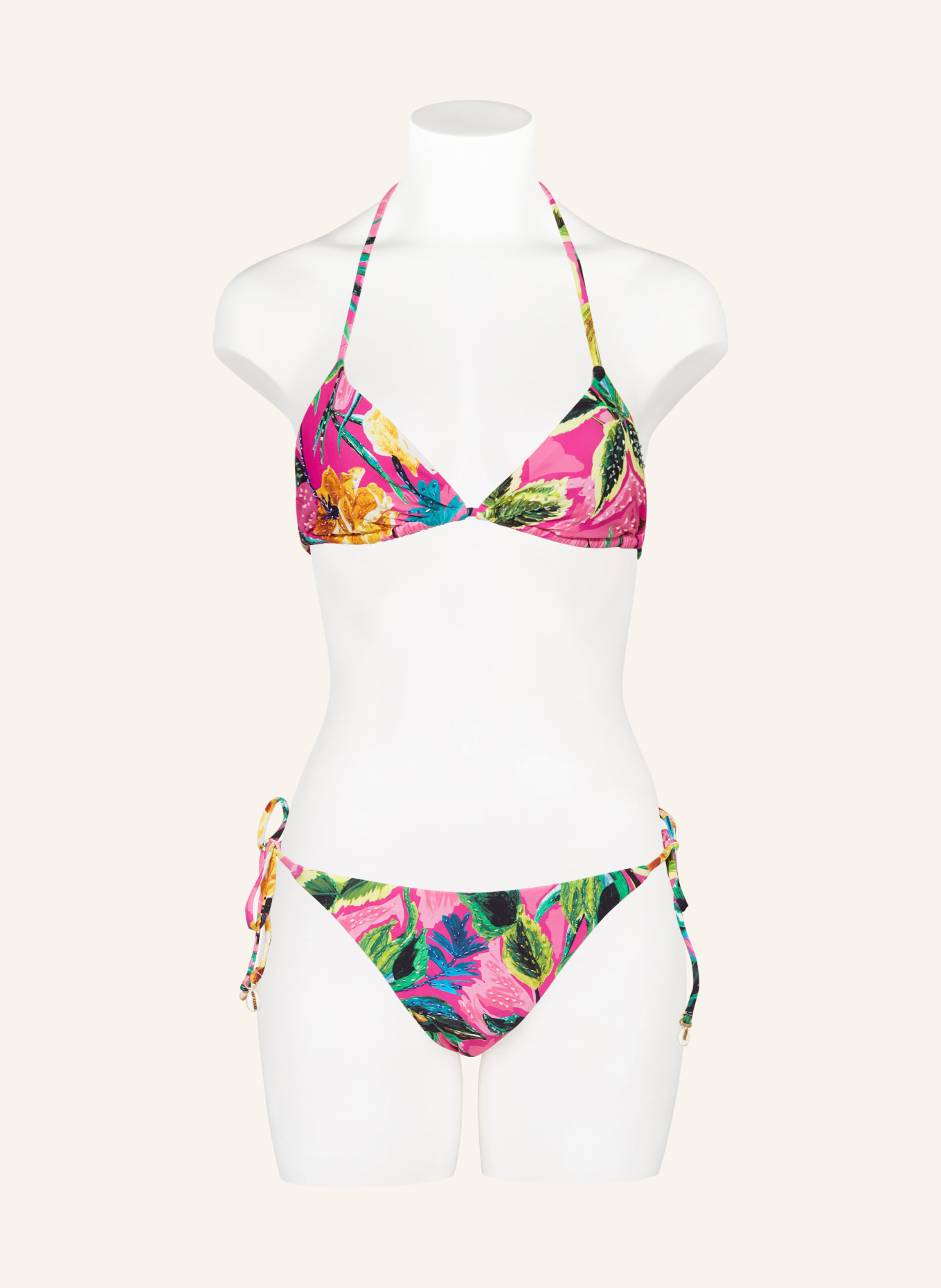 PQ Góra od bikini trójkątnego BAHAMA BEACH z ozdobnymi perełkami, Kolor: MOCNORÓŻOWY/ ZIELONY/ POMARAŃCZOWY (Obrazek 2)