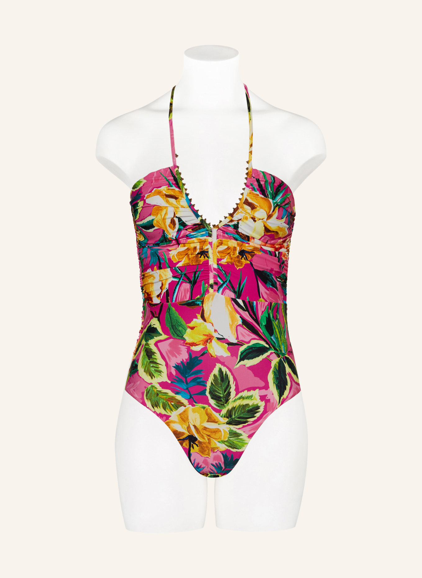 PQ Halter neck swimsuit JOSIE with decorative beads, Color: PINK/ GREEN/ YELLOW (Image 2)