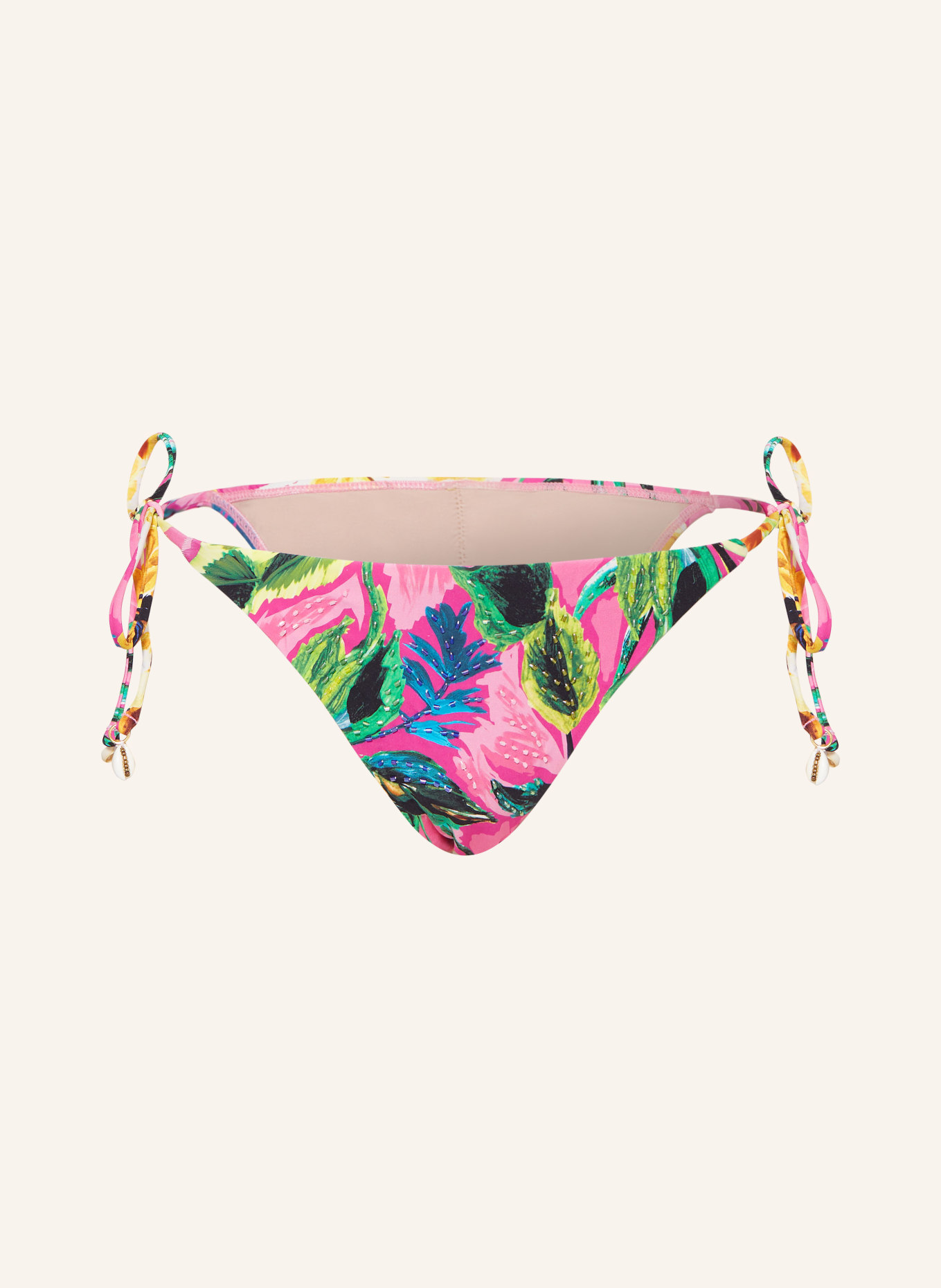 PQ Triangle bikini bottoms BAHAMA BEACH with decorative beads, Color: PINK/ GREEN (Image 1)