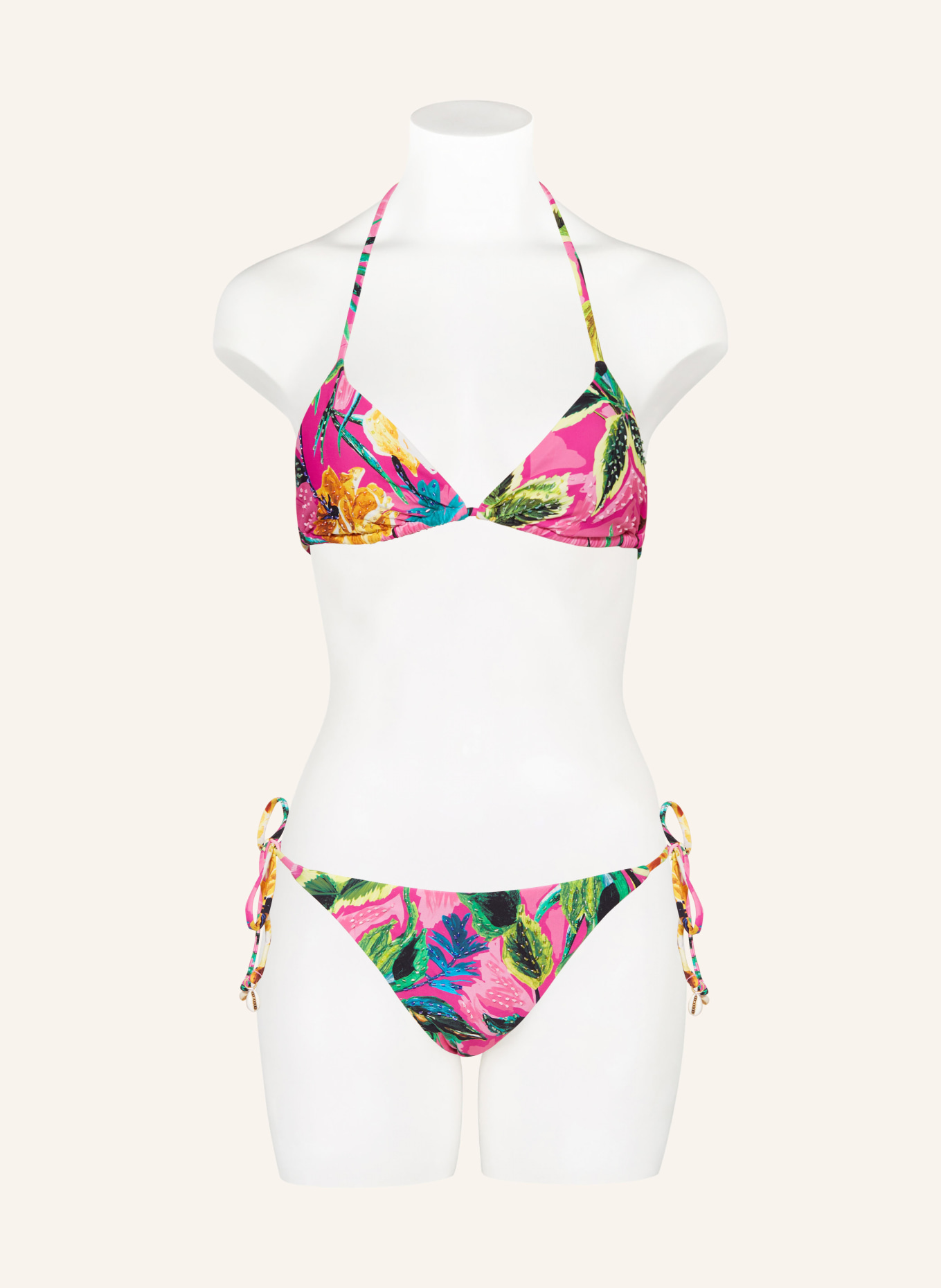 PQ Triangle bikini bottoms BAHAMA BEACH with decorative beads, Color: PINK/ GREEN (Image 2)