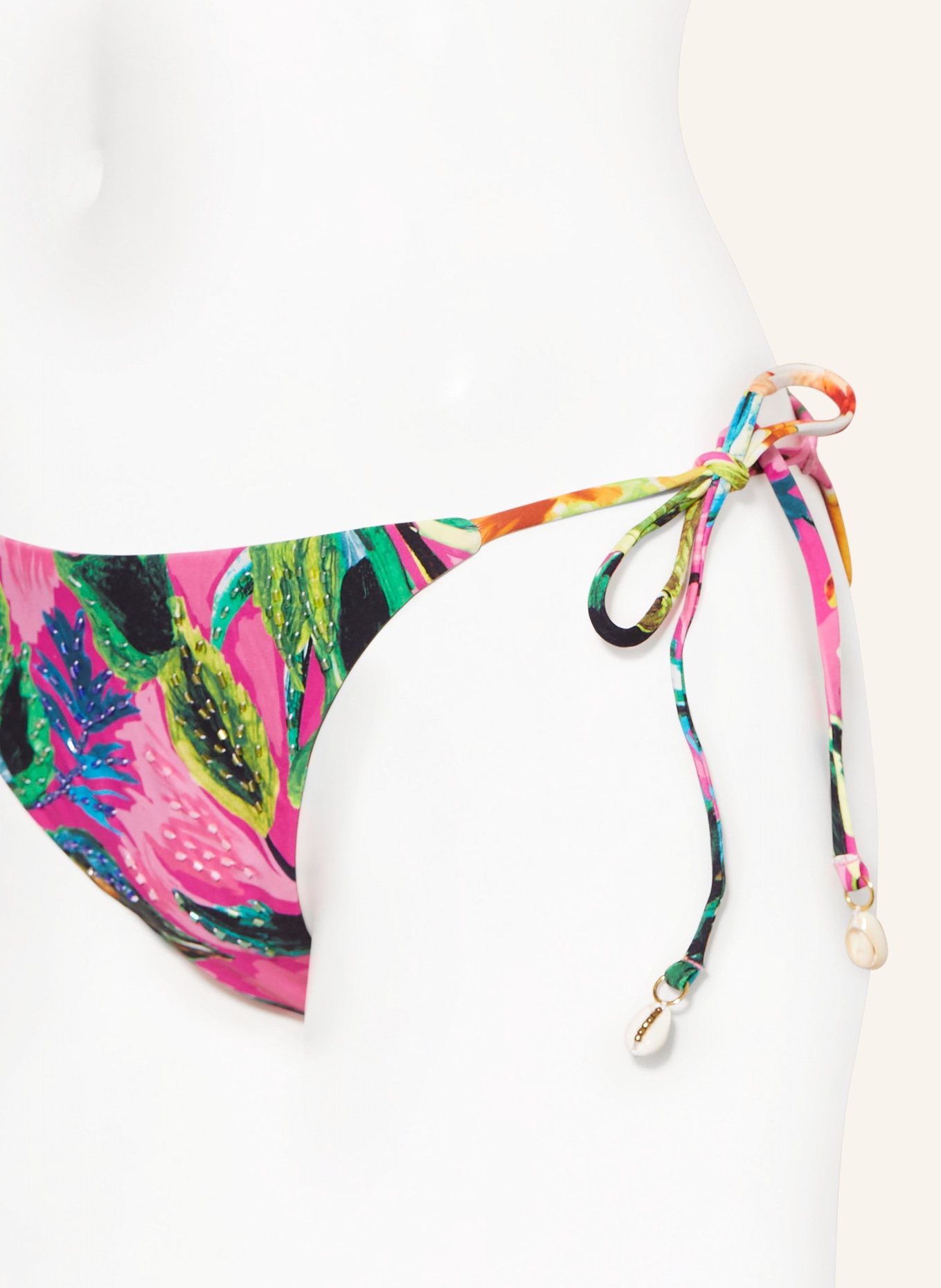 PQ Dół od bikini trójkątnego BAHAMA BEACH z ozdobnymi perełkami, Kolor: MOCNORÓŻOWY/ ZIELONY (Obrazek 4)