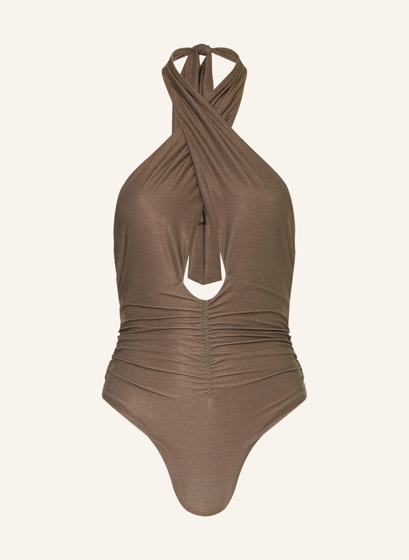 PQ Halter neck swimsuit LUCAYA CELINE with glitter thread, Color: BROWN/ GOLD (Image 1)