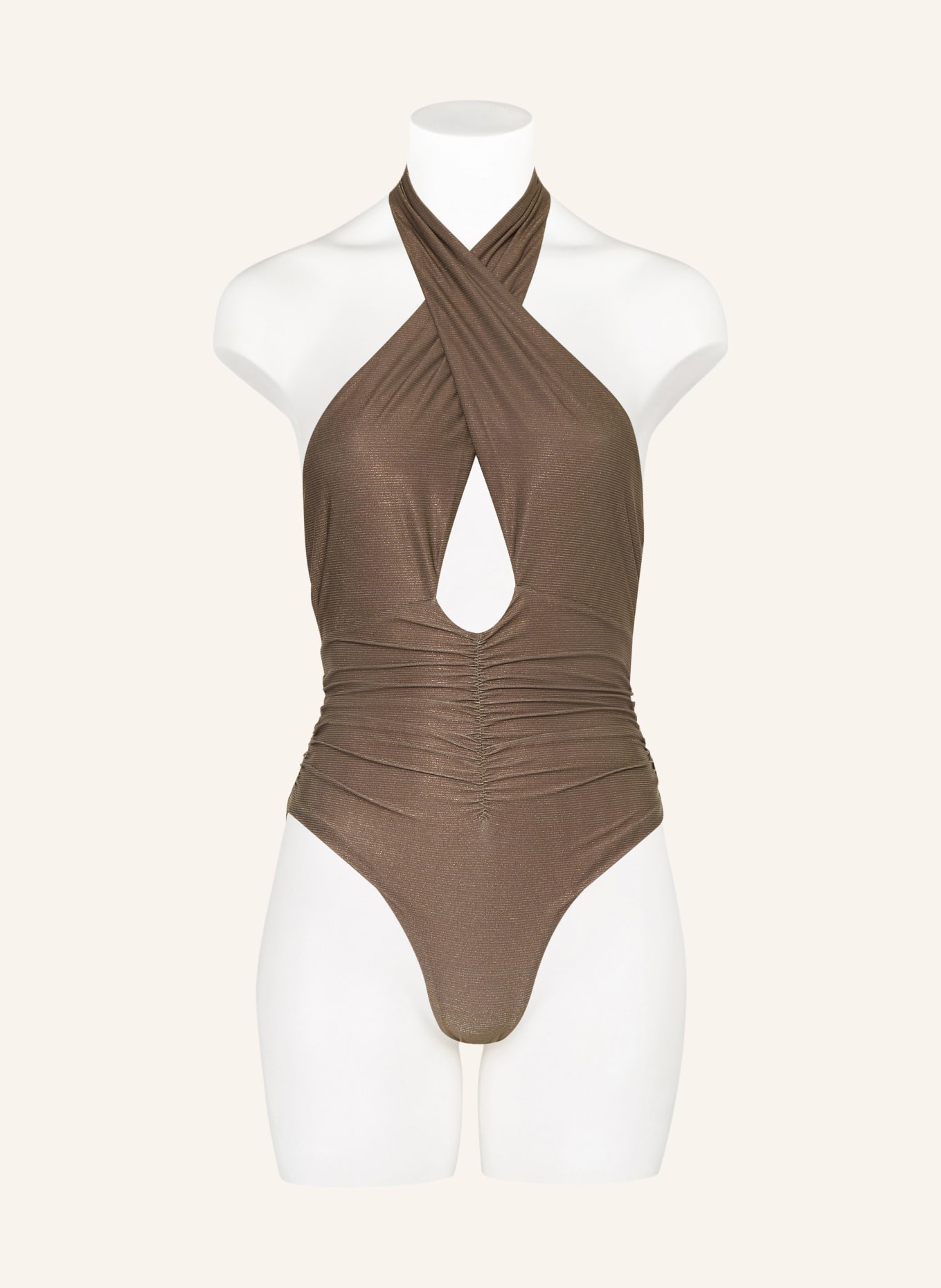 PQ Halter neck swimsuit LUCAYA CELINE with glitter thread, Color: BROWN/ GOLD (Image 2)