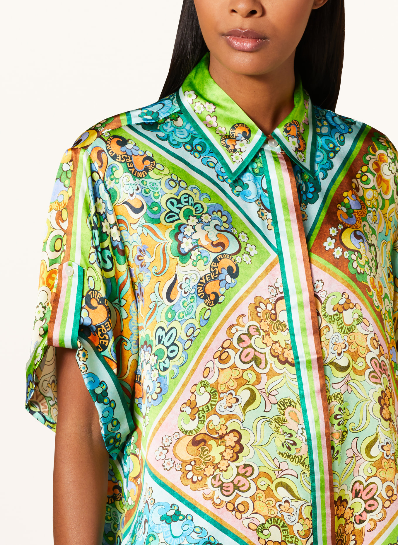 ALÉMAIS Oversized-Hemdbluse DREAMER aus Seide, Farbe: MINT/ PETROL/ HELLORANGE (Bild 4)