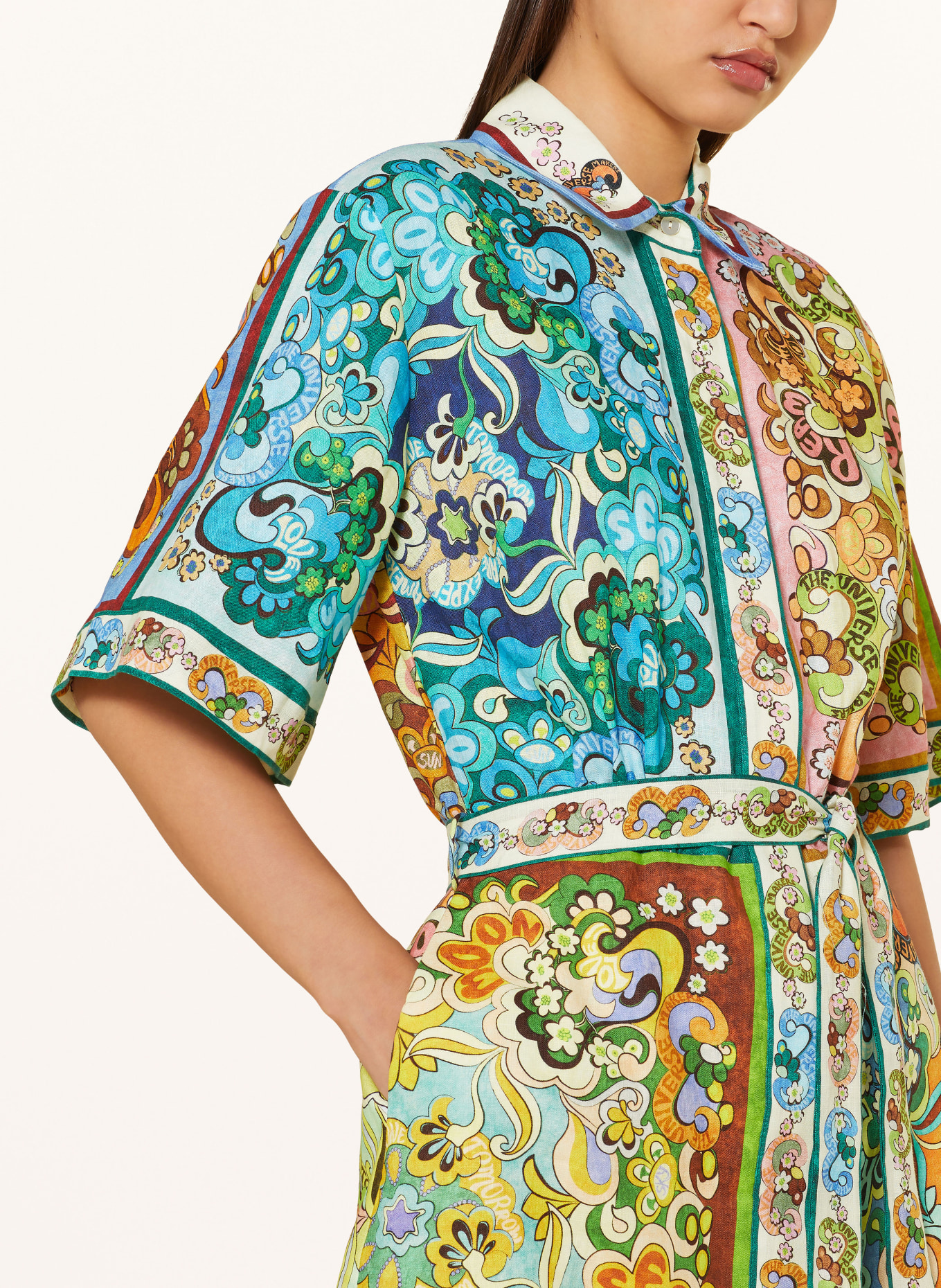 ALÉMAIS Shirt blouse Shirt dress made of linen, Color: GREEN/ BLUE/ YELLOW (Image 4)
