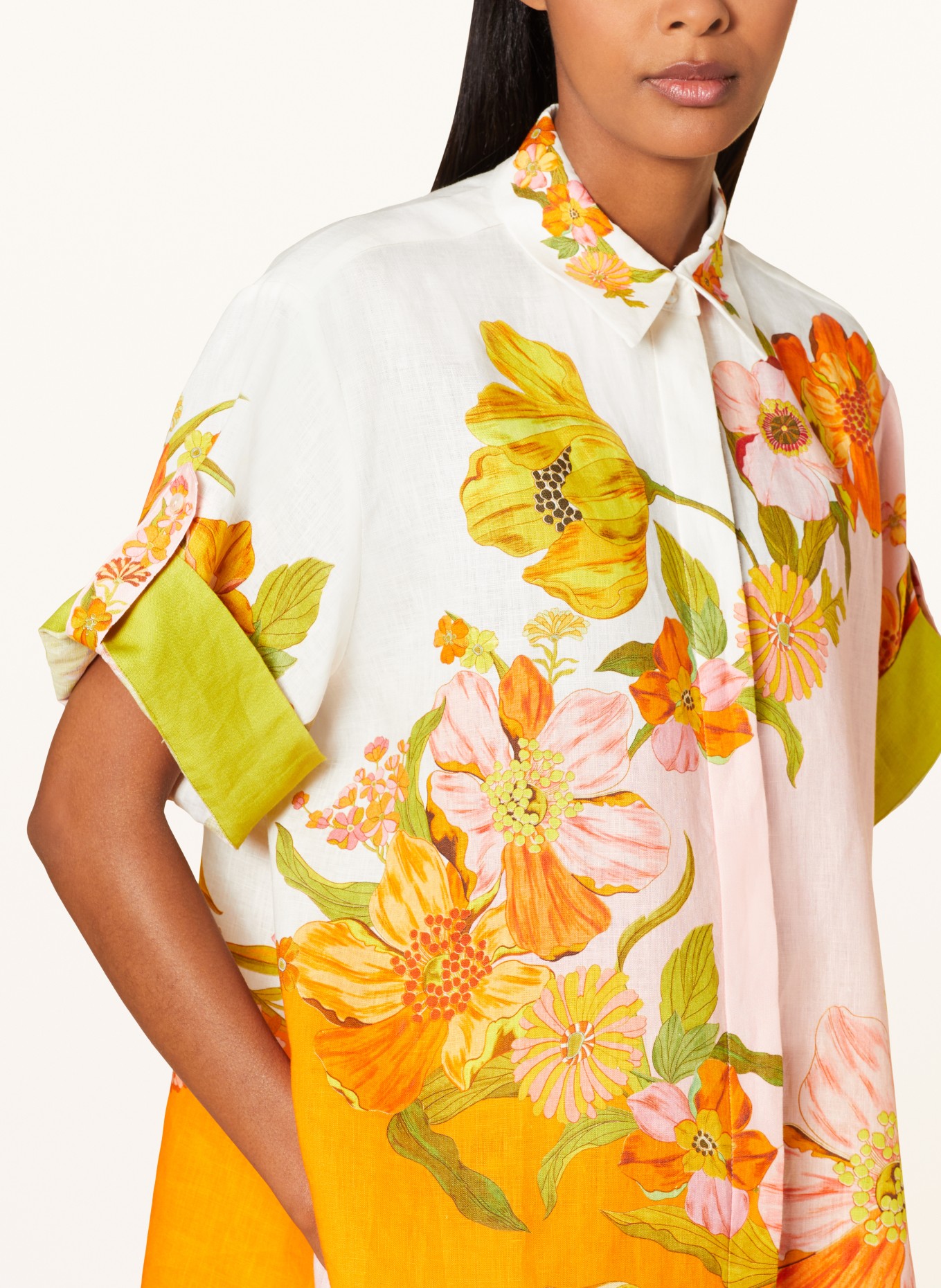 ALÉMAIS Oversized-Hemdbluse SILAS aus Leinen, Farbe: WEISS/ HELLGRÜN/ ORANGE (Bild 4)