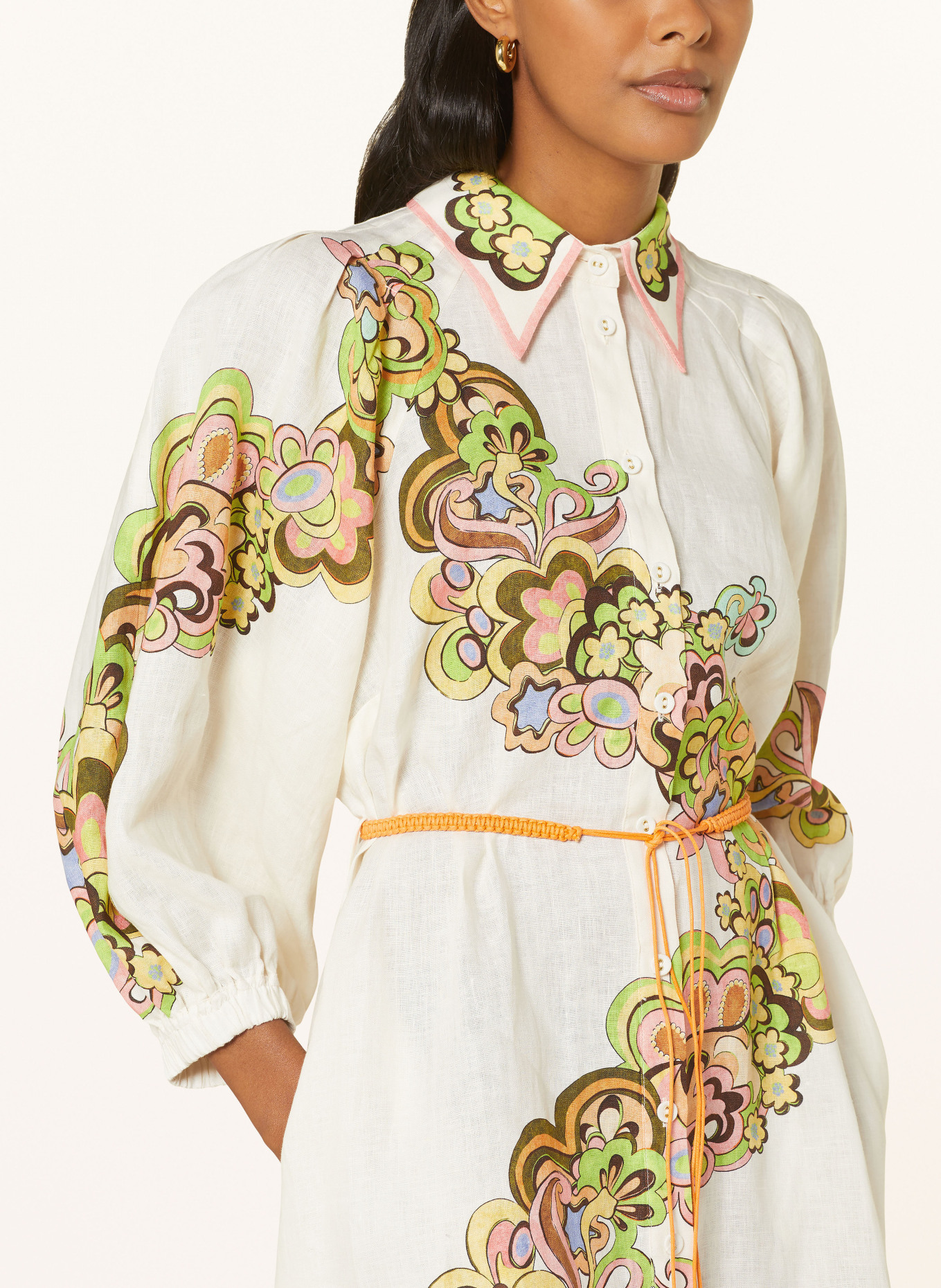 ALÉMAIS Hemdblusenkleid aus Leinen mit 3/4-Arm, Farbe: CREME/ HELLGRÜN/ ROSA (Bild 4)