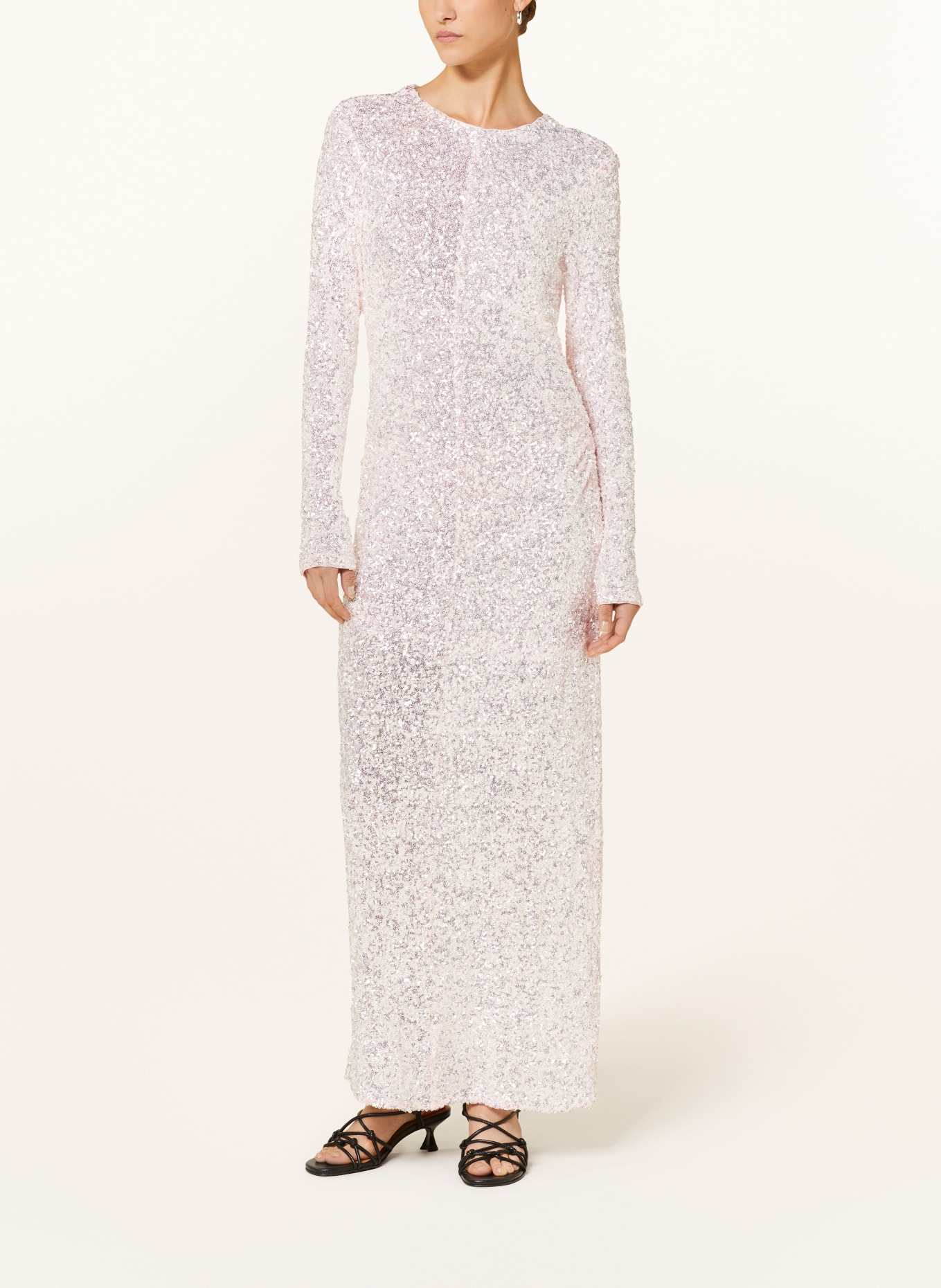 GANNI Mesh-Kleid mit Pailletten und Cut-out, Farbe: HELLROSA (Bild 2)