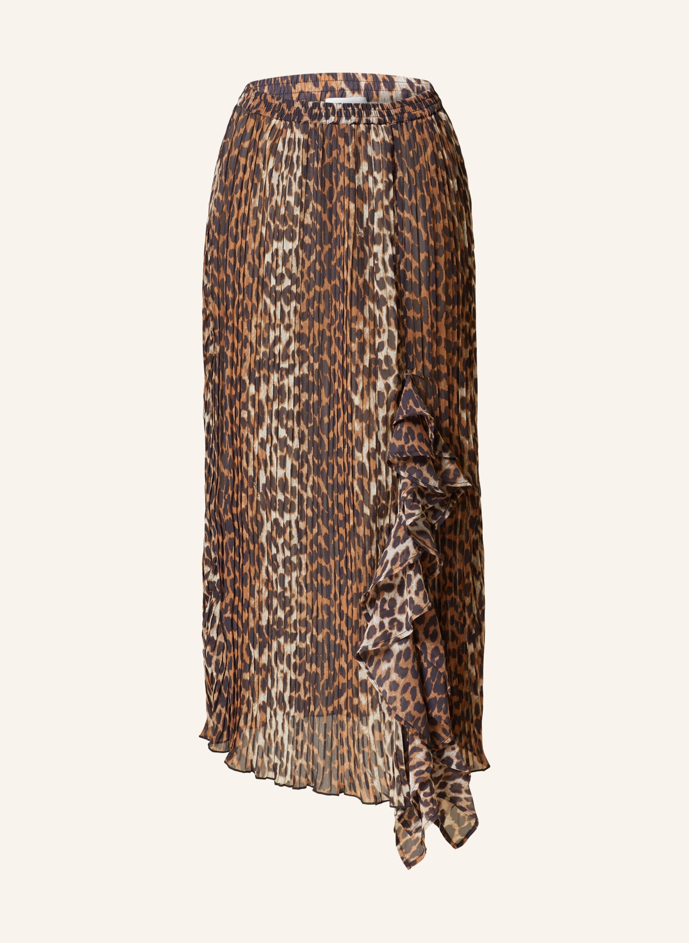GANNI Pleated skirt with frills, Color: ECRU/ DARK BROWN/ COGNAC (Image 1)