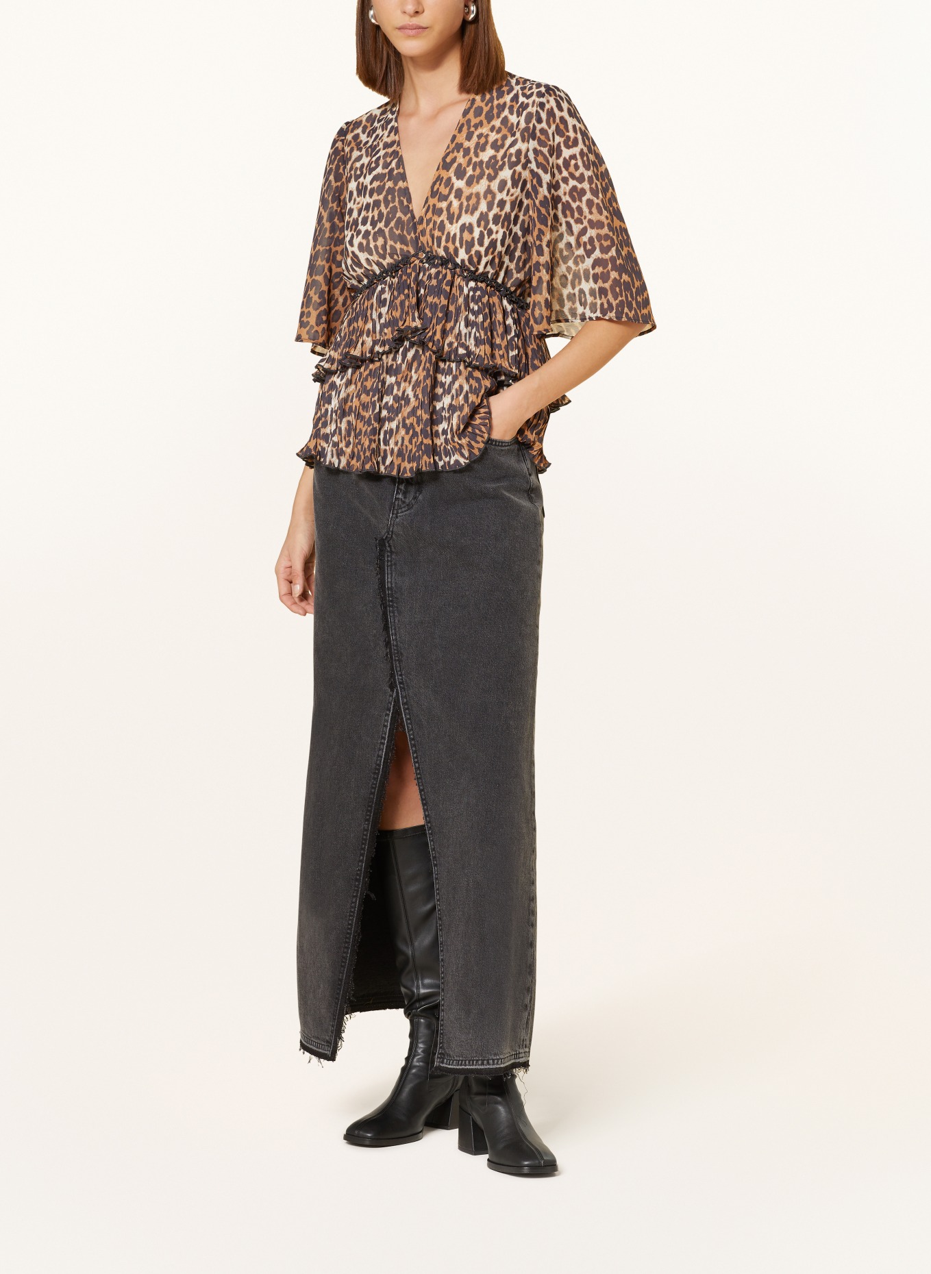 GANNI Shirt blouse with pleats, Color: COGNAC/ DARK BROWN/ ECRU (Image 2)