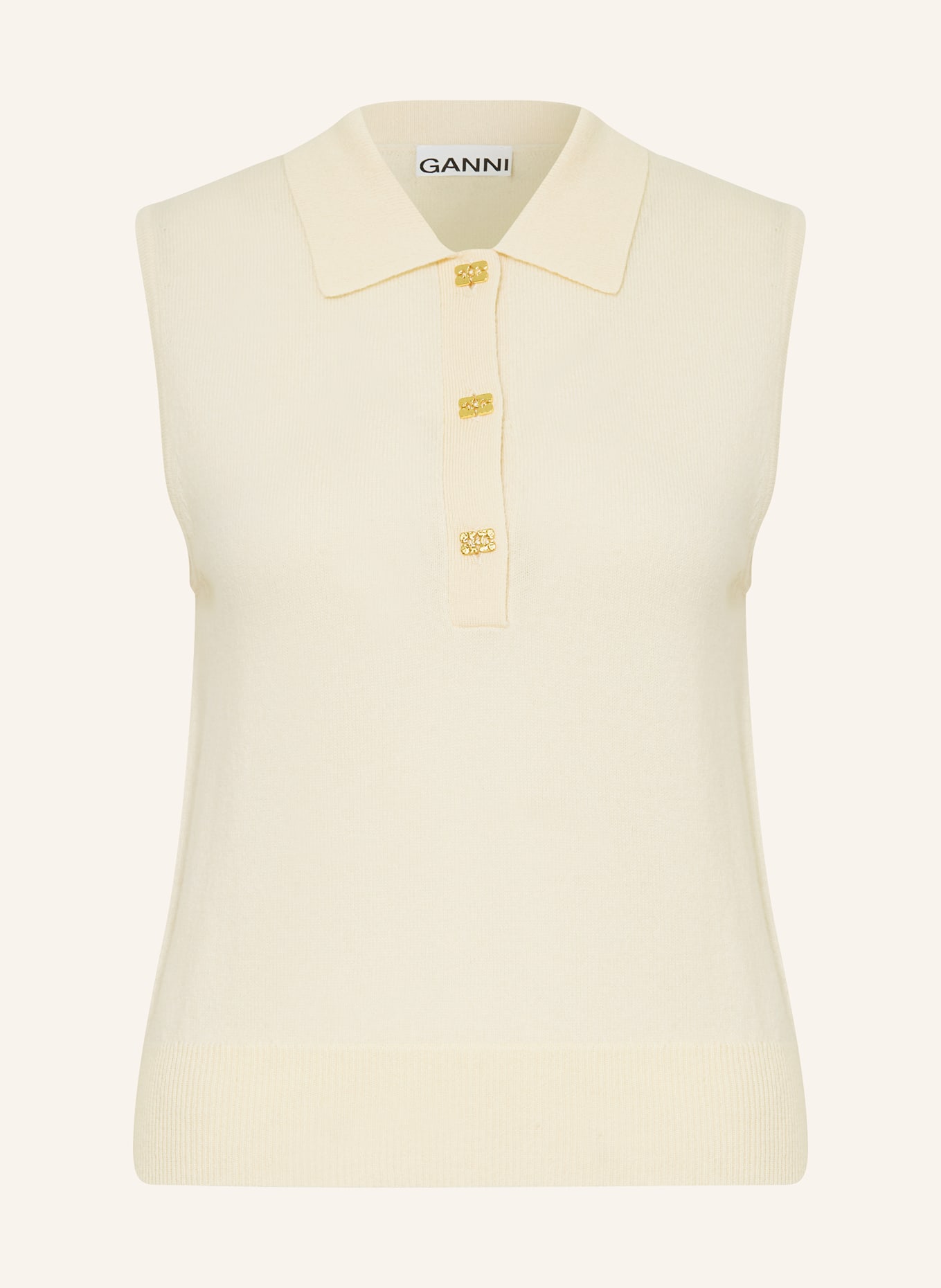GANNI Knitted polo shirt with cashmere, Color: LIGHT YELLOW (Image 1)