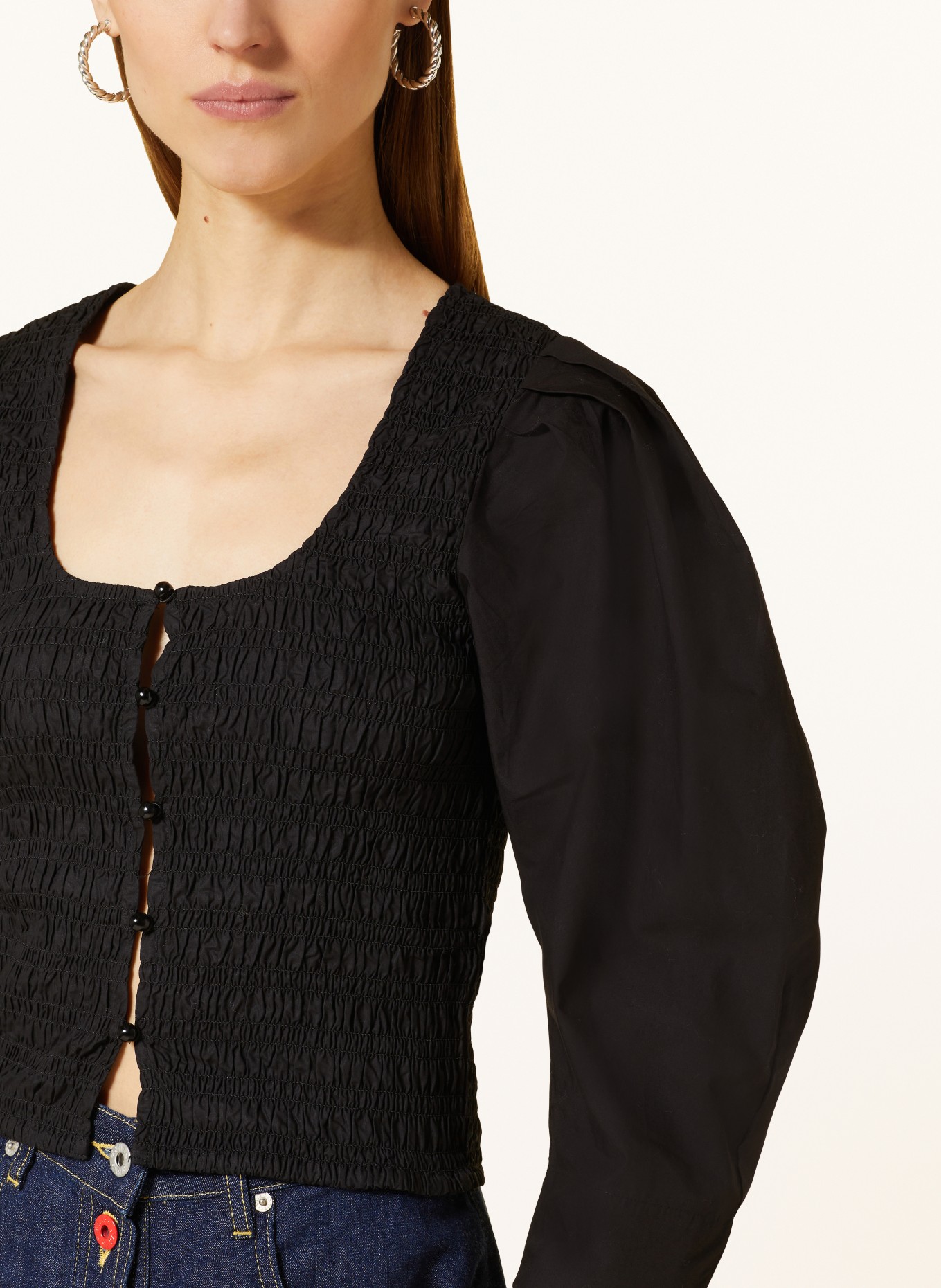 GANNI Blouse with 3/4 sleeves, Color: BLACK (Image 4)